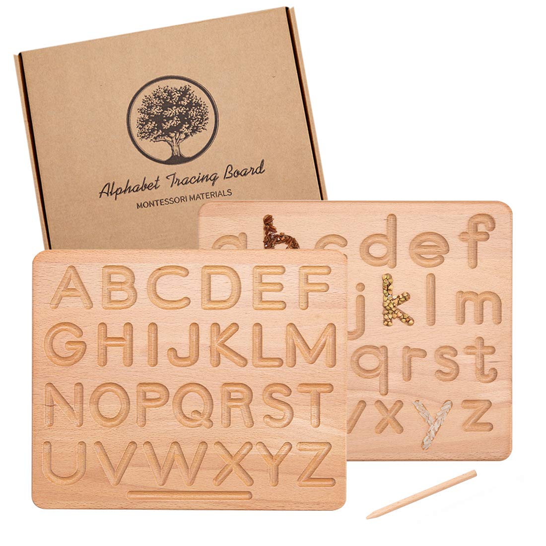 Wooden Alphabet Tracing Board - ABC Writing Practice for Kids Ages 3-5 | Montessori Learning Toy for Preschool Handwriting & Fine Motor Skills