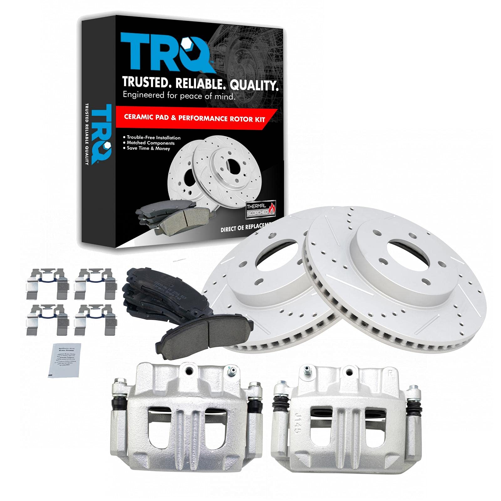 TRQ Front Ceramic Brake Pads & Performance Rotors Kit for Chevy Equinox, Pontiac Torrent, Saturn Vue - Smooth Stopping Power for City Driving & Highway Commuting