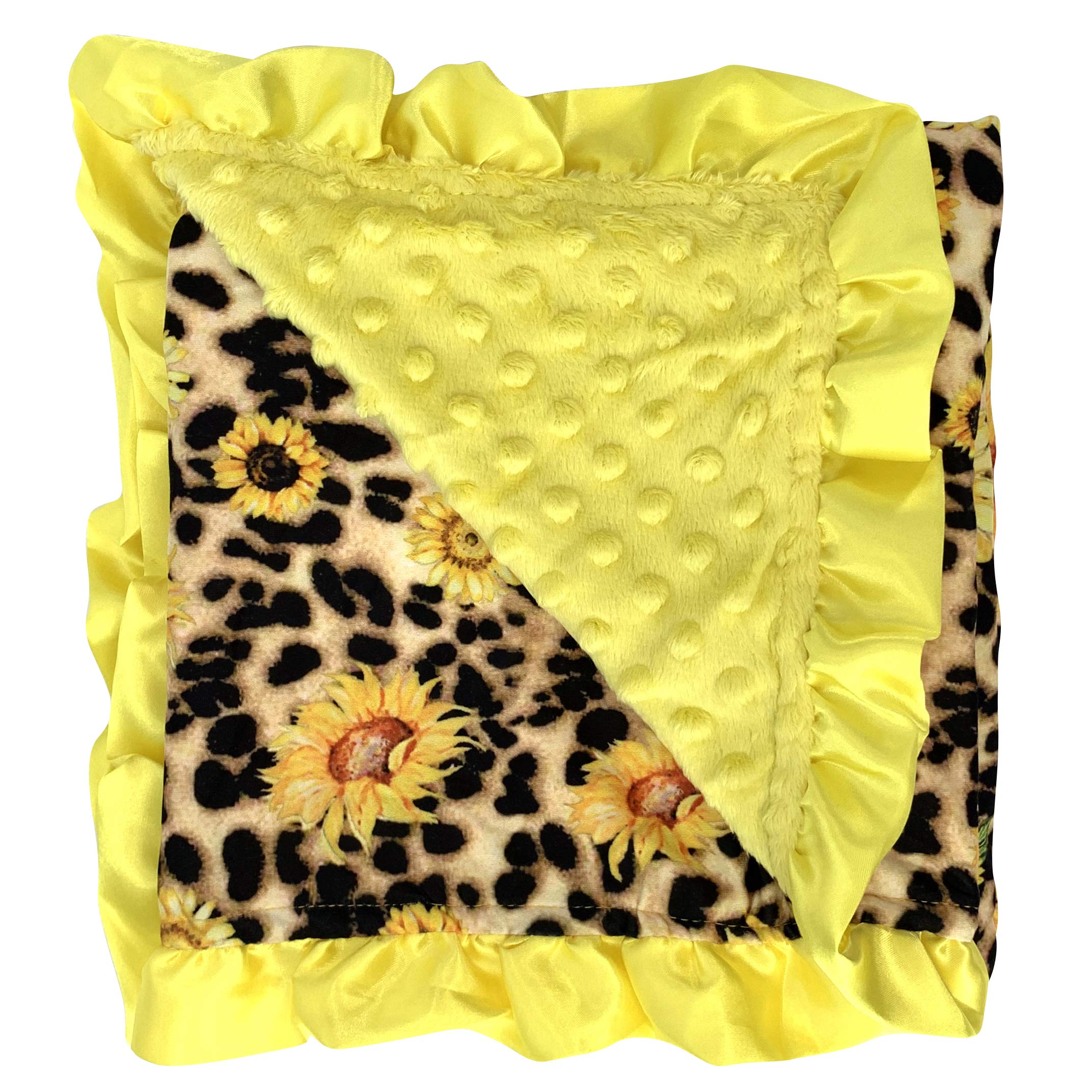 Soft Newborn Baby Blanket with Satin Trim - Cozy Sunflower Design for Nursery & Stroller