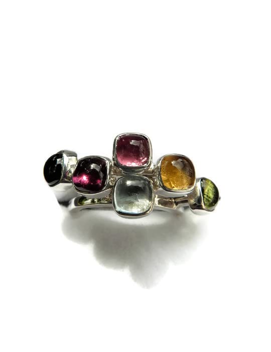 Hallmarked Sterling Silver Double Gemstone Stacking Rings with Cushion Cut Stones - Perfect for Layering & Everyday Wear (P)