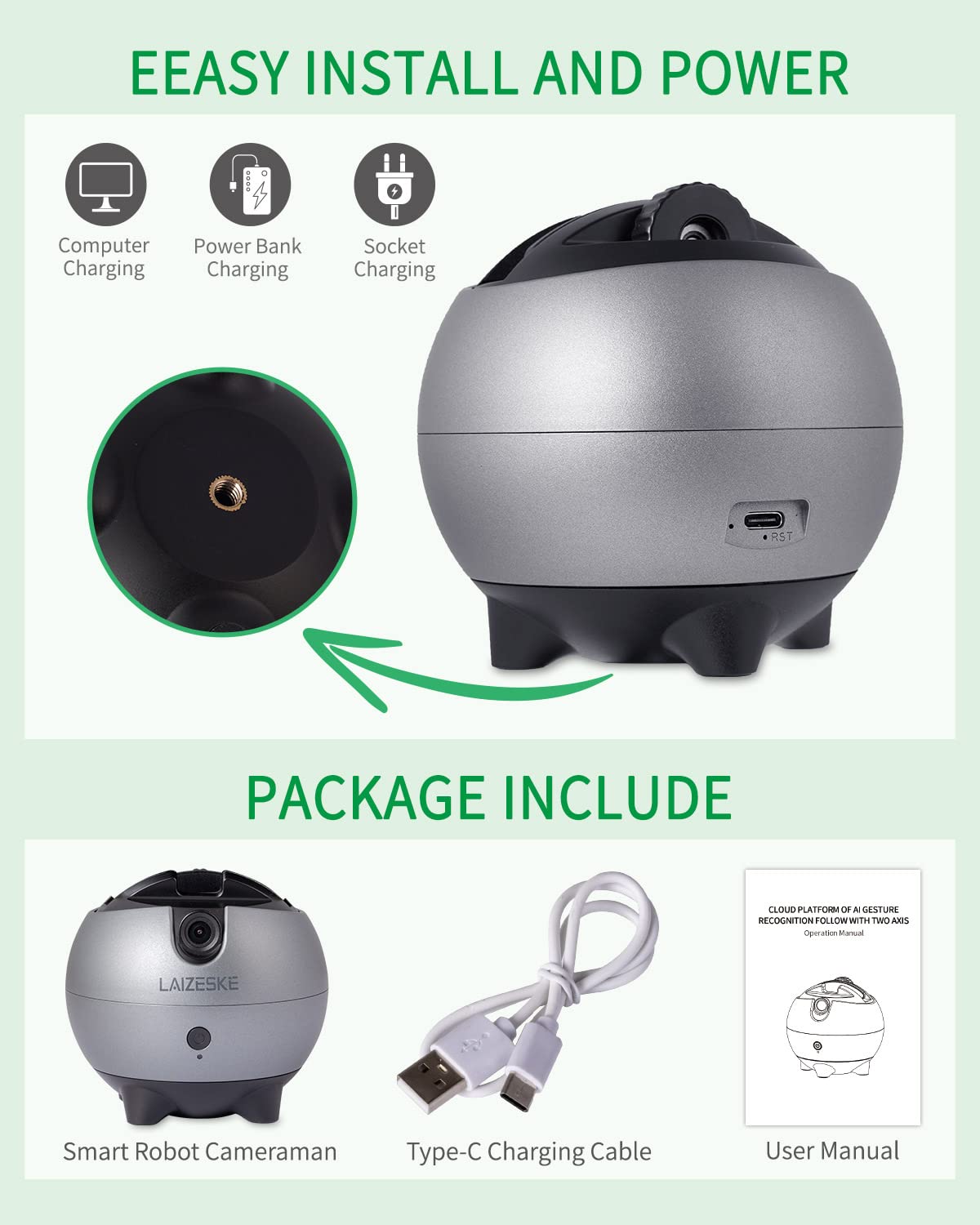 360° Auto Tracking Phone Holder - No App Required, Hands-Free Face & Body Motion Tracking for Live Streaming - Perfect for Facebook, YouTube, TikTok Vlogs & Video Calls
