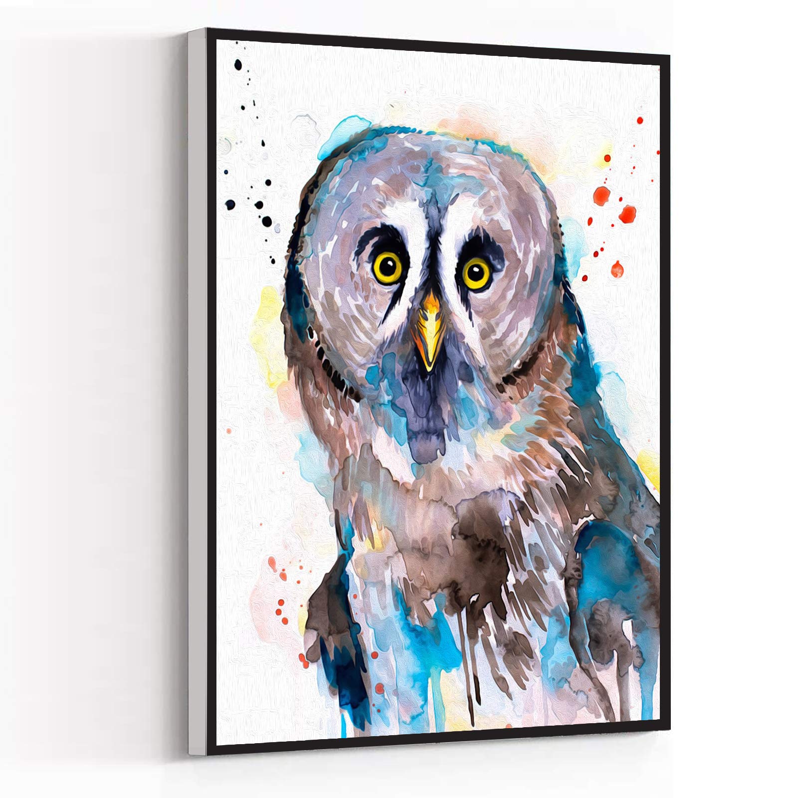 Modern Burnt Orange & Gray Watercolor Owl Canvas Art - 8''x12'' Framed Wall Decor for Living Room, Kitchen, Bathroom & Office | Handmade Owl Painting for Home & Workspace Décor