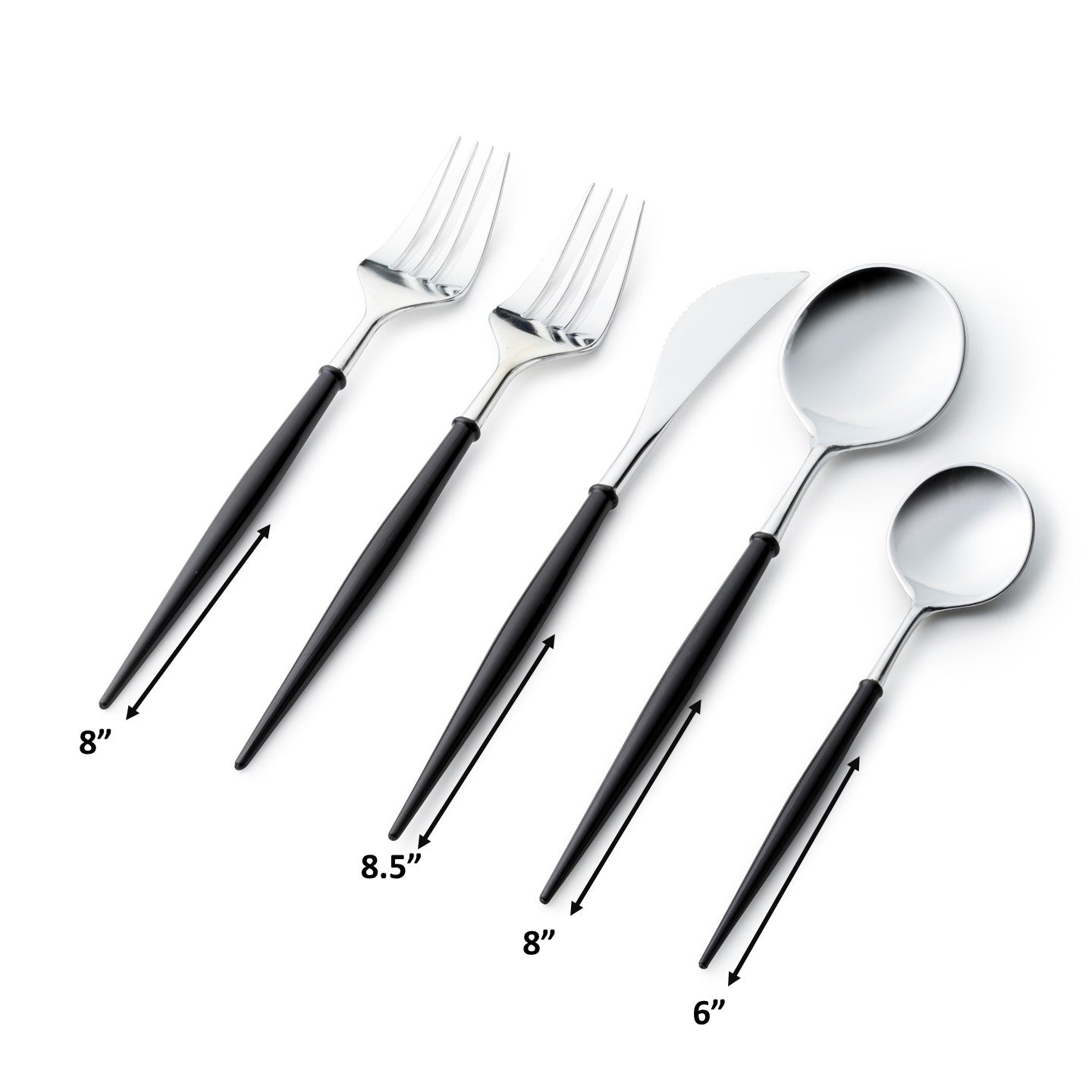 Premium Noble Collection Silver & Black Flatware Set - 40-Piece Service for 8 - Elegant Dining Utensils for Formal Dinners, Weddings & Special Occasions