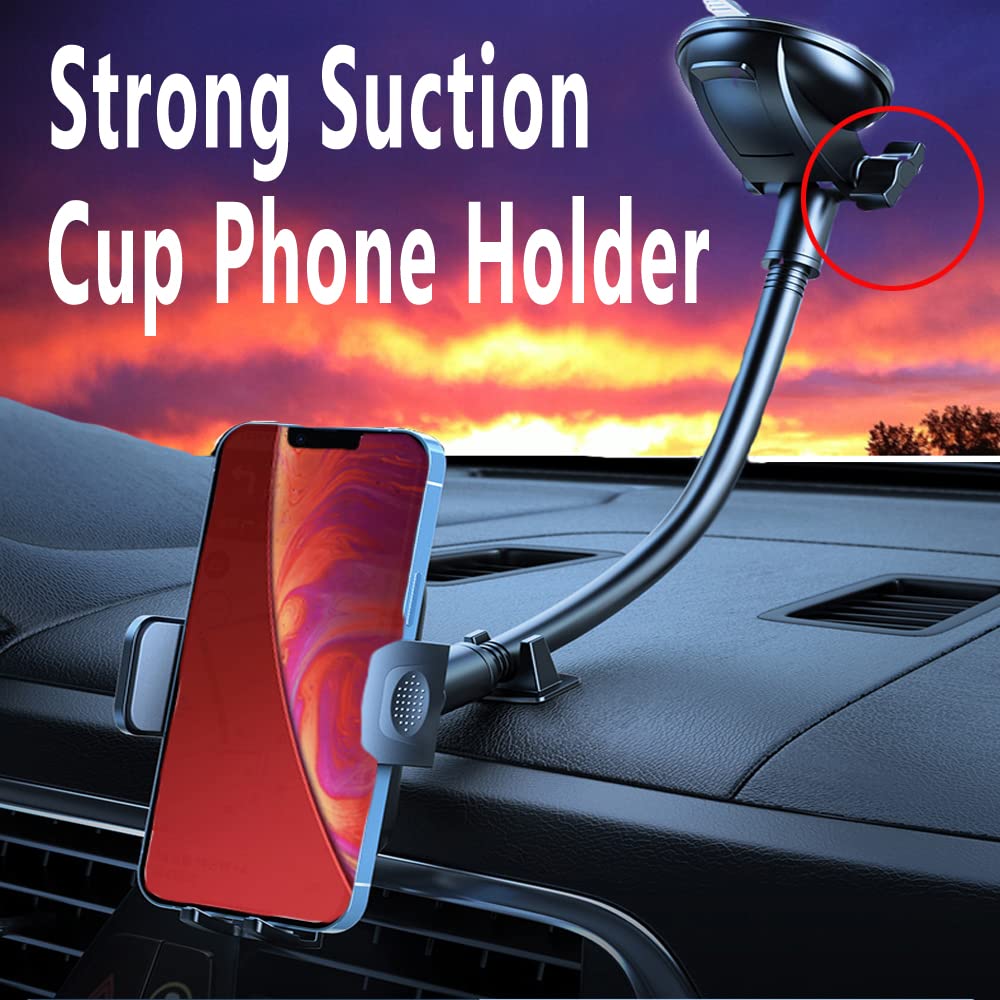 Military Grade Car Phone Holder with Powerful Suction - Adjustable Gooseneck Dashboard & Windshield Mount for iPhone 16/15/14 & All Smartphones - Perfect for Trucks, Commuting & Road Trips