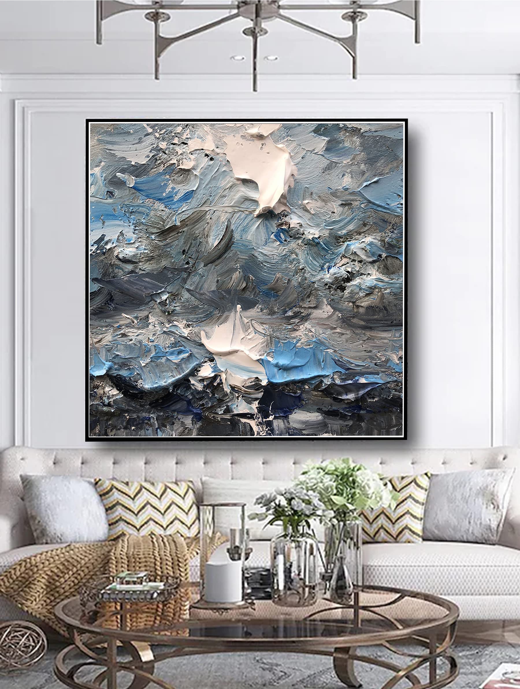 Handmade Abstract Canvas Painting - Dark Wall Art with Red Accents - Custom Artwork by Professional Artist | Perfect for Living Room, Bedroom & Office Decor