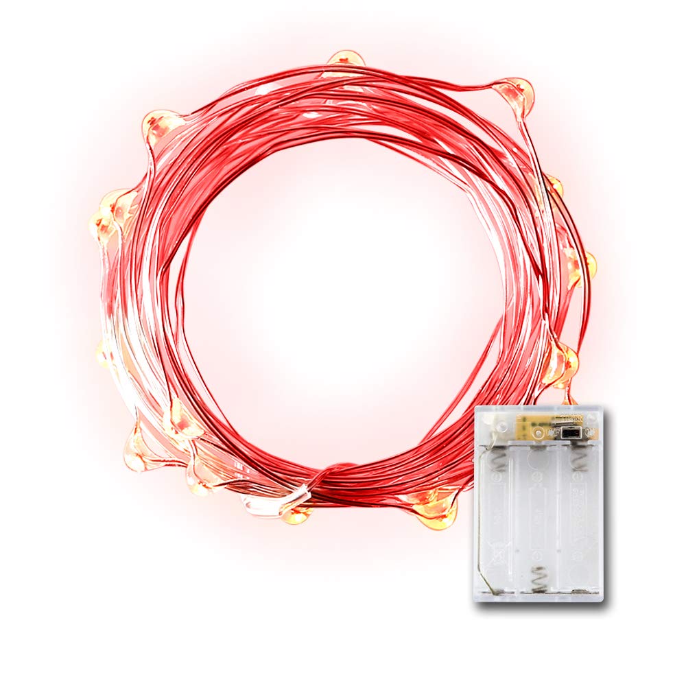 LIDORE 20 LED Red Fairy String Lights with Timer - 7.8ft Silver Wire Battery Operated Micro Moon Lights for Bedroom, Wedding, Party & Home Decor
