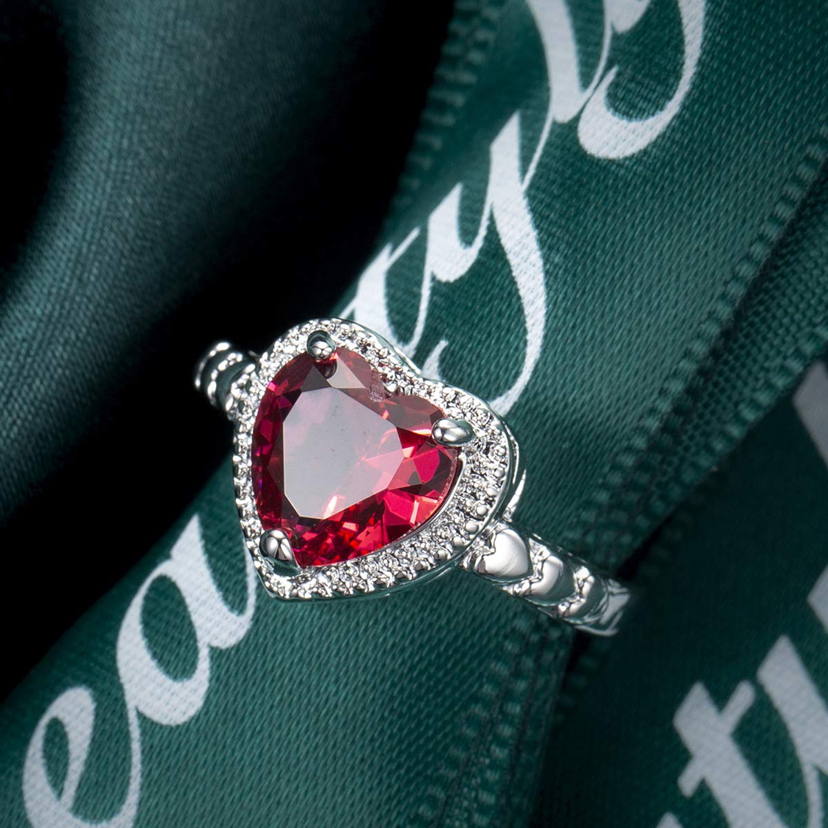 Ruby Heart Shaped Cubic Zirconia Promise Ring for Women - Elegant Commitment & Anniversary Jewelry Gift for Girlfriend, Fiancée, or Wife | Perfect for Valentine's Day, Engagement, or Romantic Occasions