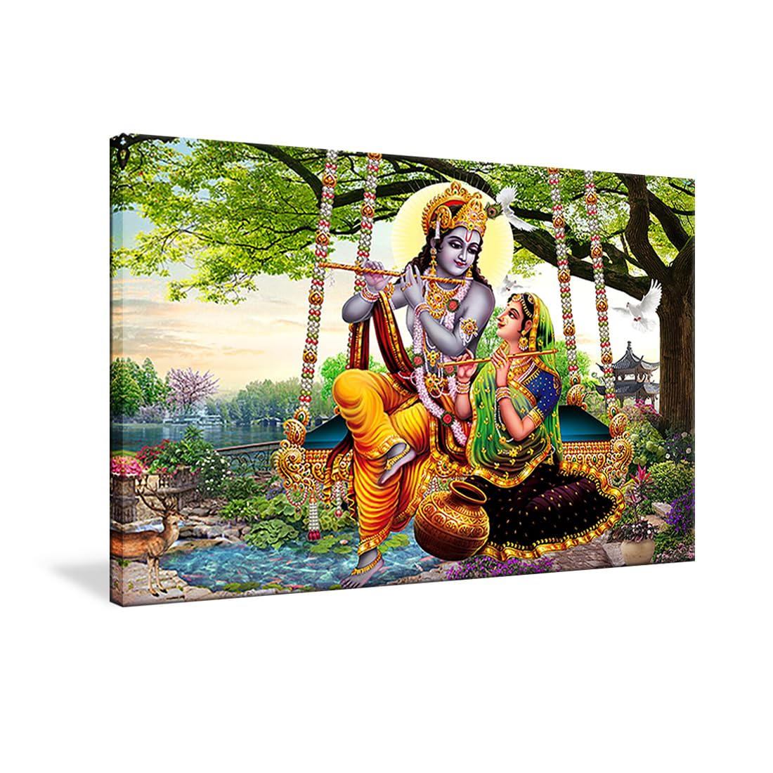 Radha Krishna Hindu Couple Canvas Wall Art - Modern Framed Hindu Religious Painting 24x36 Inch - Perfect for Home Decor, Meditation Room & Spiritual Spaces