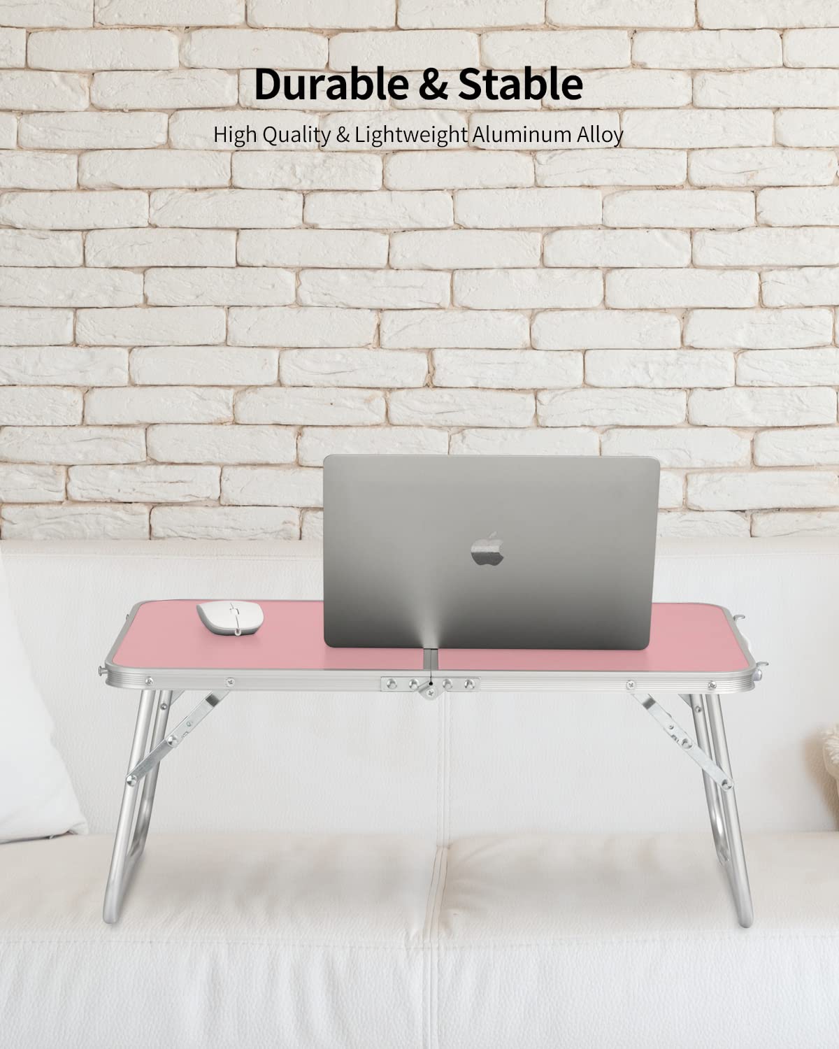Foldable Laptop Desk with Storage - Portable Bed Tray Table for Breakfast, Study, Reading & Drawing - Compact Folding Design for Home, Office, Dorm & Outdoor Picnic Use (Pink)
