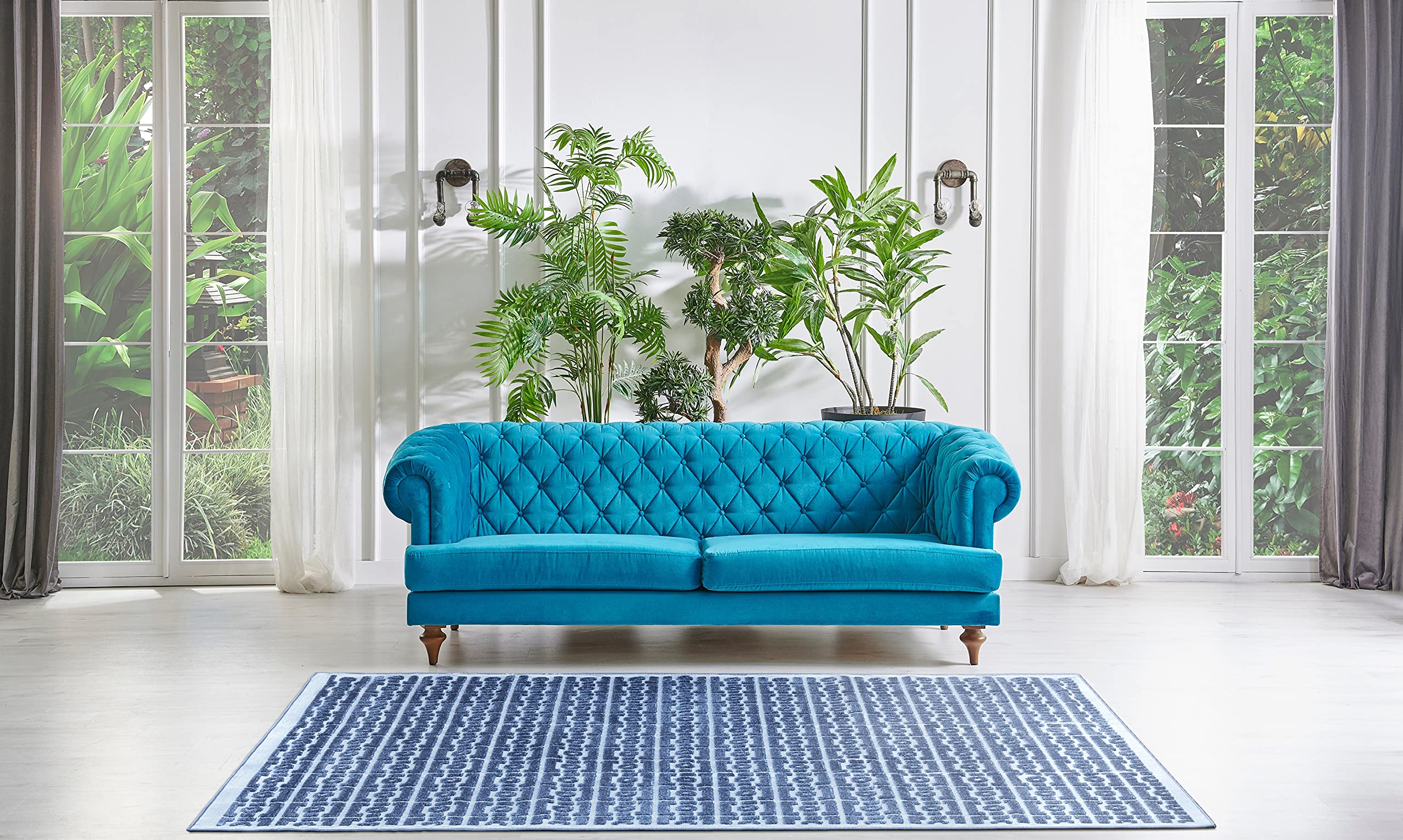 Ladole Rugs Santorini Blue Geometric Area Rug - Non-Slip Modern Boho Design for Living Room, Bedroom & Office Decor
