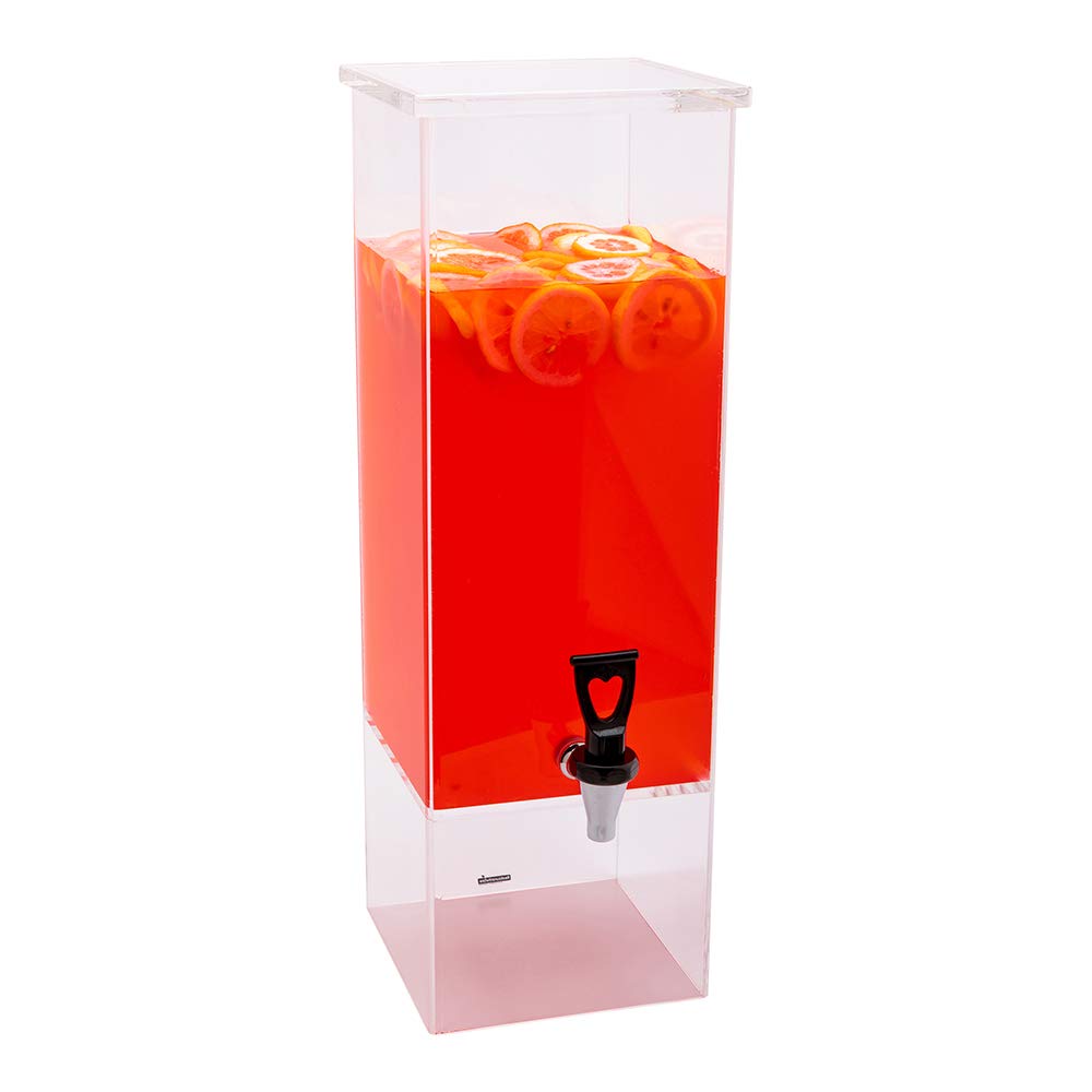 Restaurantware Bev Tek 2 Gallon Square Beverage Dispenser with Stand - Clear Acrylic Drink Dispenser with Easy-to-Use Spigot for Tea, Water, Juice - Perfect for Parties, Weddings, Catering & Outdoor Events