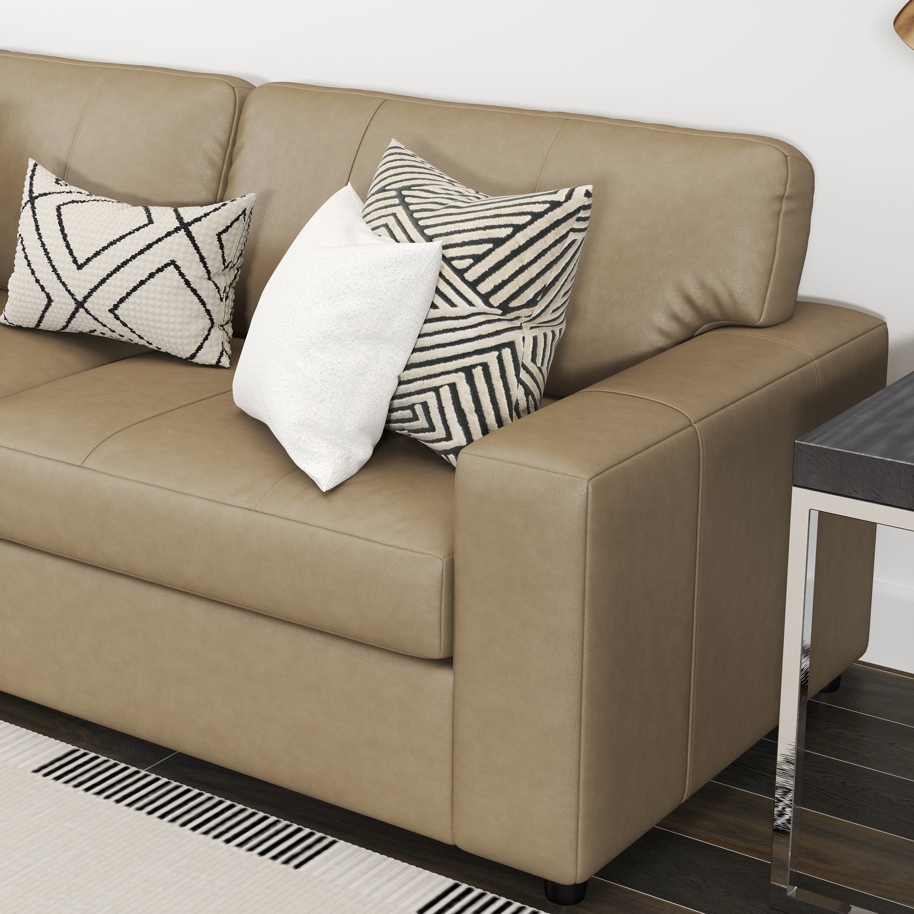Roundhill Furniture Sakan Genuine Leather Upholstered Sofa - Modern Living Room Couch for Home, Office & Lounge Comfort