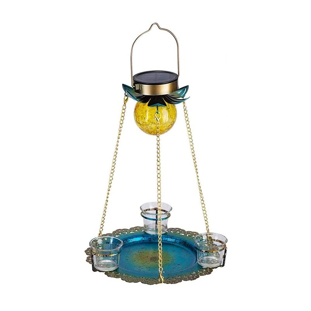 Solar Bird Feeder with Lights - Hanging Metal Seed Tray for Wild Birds, Waterproof Outdoor Garden Decor for Yard, Patio & Backyard - Attracts Cardinals, Finches & Hummingbirds