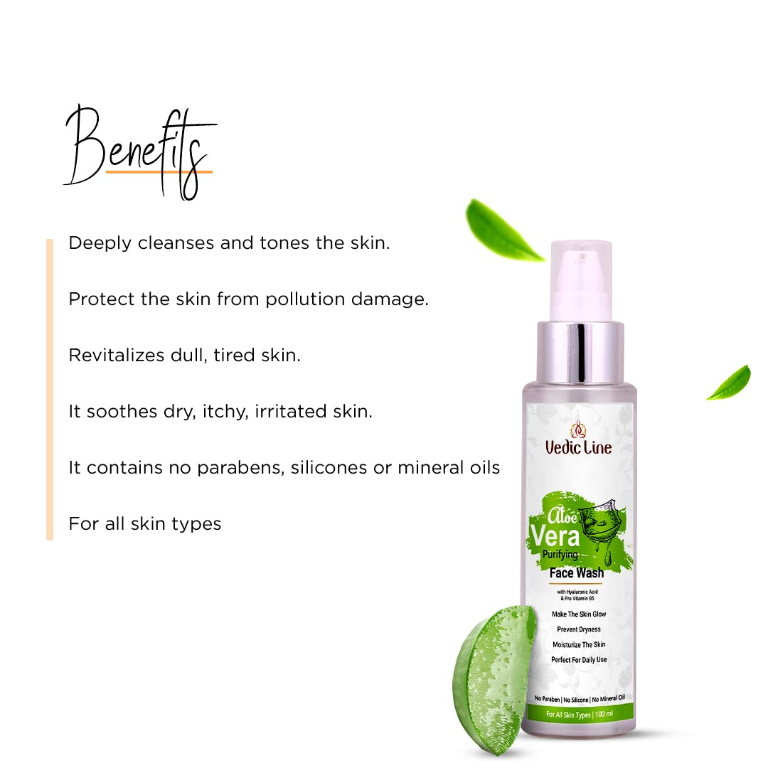 Vedic Line Aloe Vera Purifying Face Wash with Niacinamide - Reduces Dryness, Patchiness & Oiliness for Natural Radiance - 100ml - Perfect for Daily Skincare Routine & Diwali Gifts