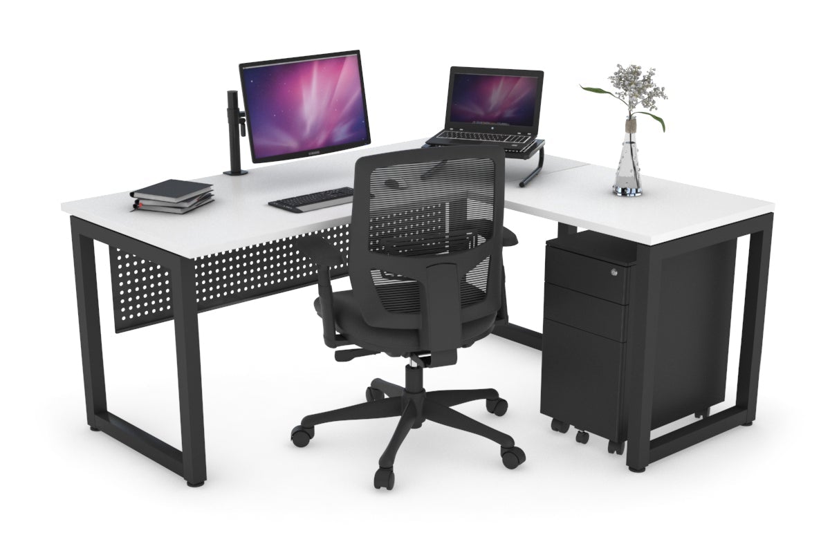 Quadro Loop Legs L-Shaped Corner Office Desk - 1800L x 1450W Dimensions, Ergonomic Home & Business Workspace Solution for Computer, Laptop, and Office Setup