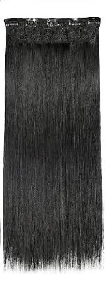 MoonEyes 24 Inch Natural Black Straight Hair Extensions - High Temperature Synthetic Fiber Clip-in Hairpiece (5 Clips) for Women & Girls | Perfect for Daily Styling, Parties & Special Occasions