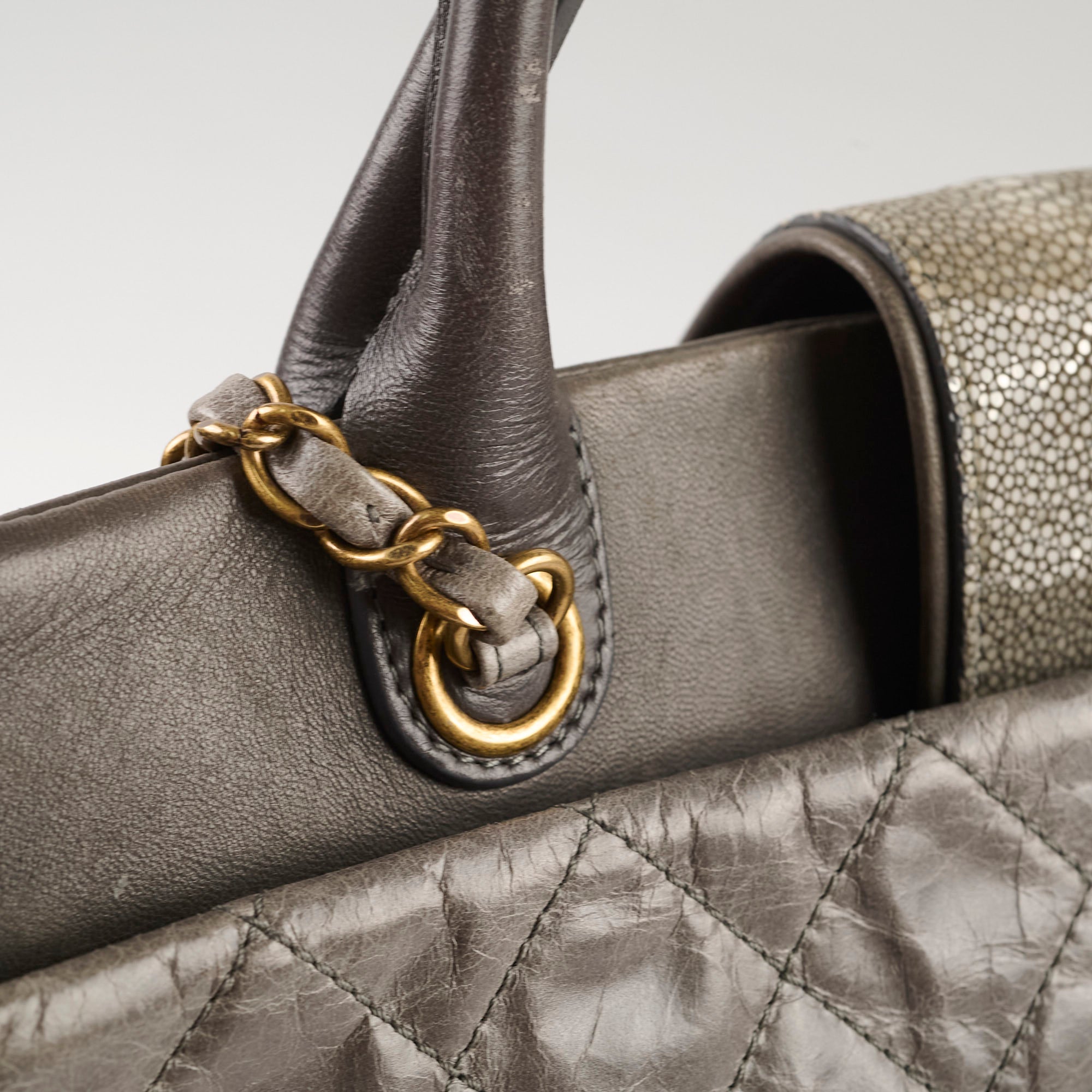 Chanel Quilted Leather & Stingray Handbag - Grey 16 Series Tote Bag for Women | Luxury Designer Shoulder Bag for Work, Travel & Everyday Use
