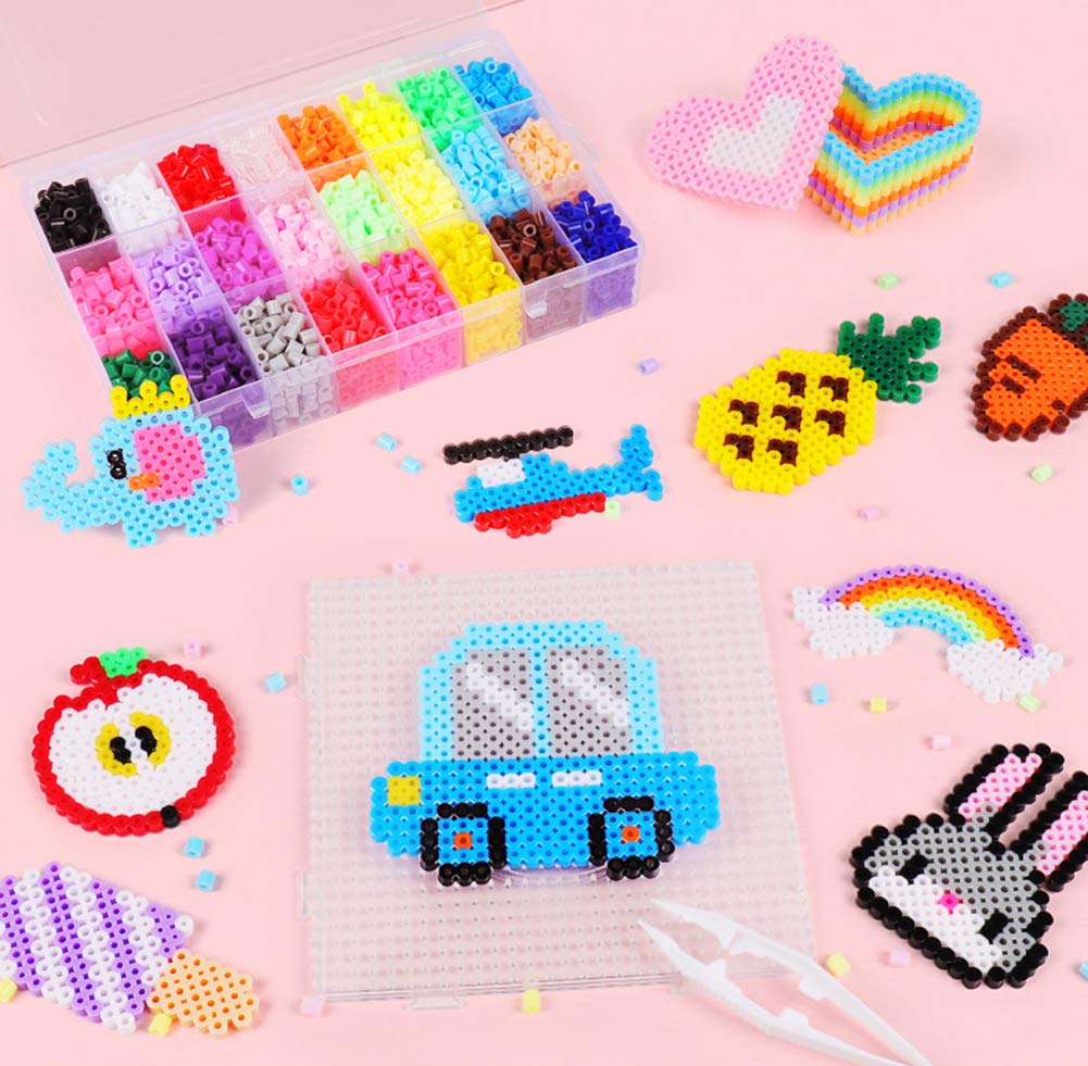 5000-Piece Perler Beads Kit with 5 Large Pegboards, Tweezers & Ironing Papers | DIY Fuse Bead Crafts for Kids & Adults | Perfect for Home Decor, Gifts & Creative Projects