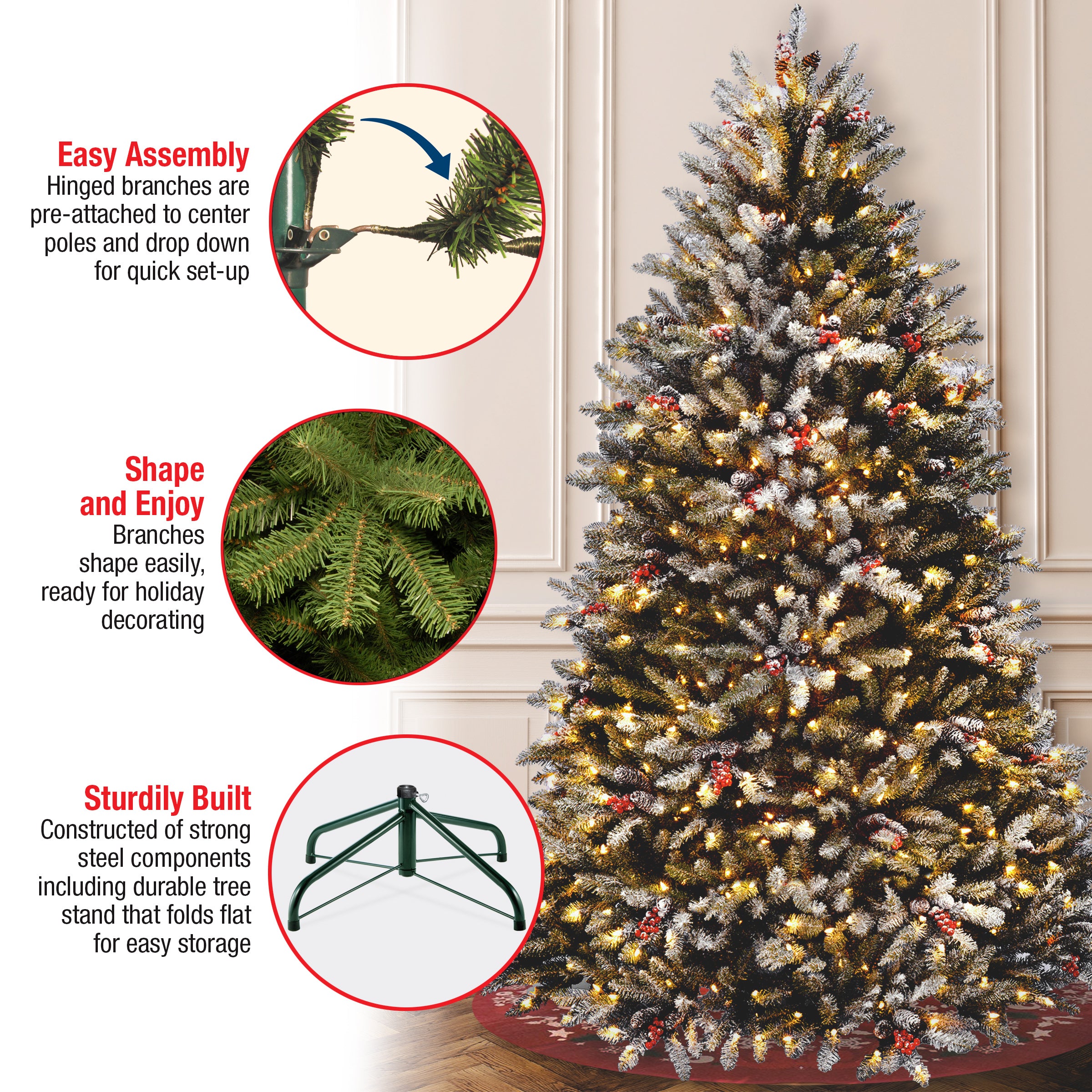 6.5 ft Pre-Lit Dunhill Fir Artificial Christmas Tree with Clear Lights - Perfect for Living Room, Office, and Holiday Decorations