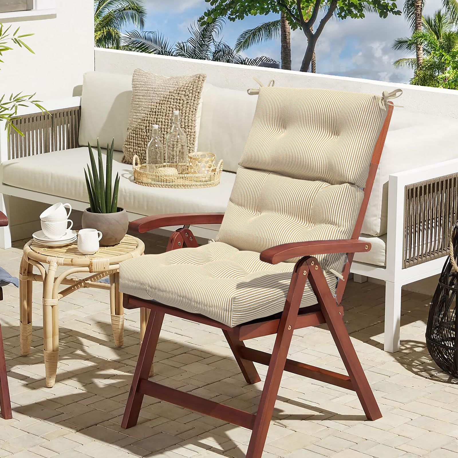 LVTXIII Outdoor Tufted High Back Chair Cushion Set of 2 with Ties - 44