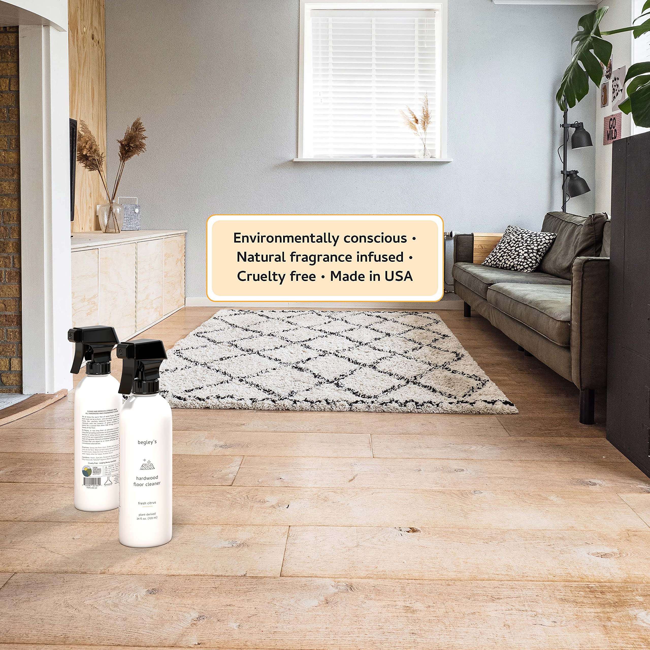 Begley's Hardwood Floor Cleaner Refill - 64oz Natural Wood Floor Cleaner for Mopping | Pet Safe, Citrus Scented | Ideal for Hardwood, Laminate & Wood Floors in Homes with Pets
