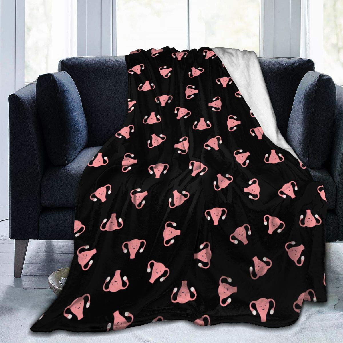 Happy Uterus Flannel Fleece Blanket - Ultra Soft Plush Throw Blanket for Women, Cozy Microfiber Fuzzy Blanket for Couch, Bed, Sofa - Perfect Gift for Period Comfort & Relaxation