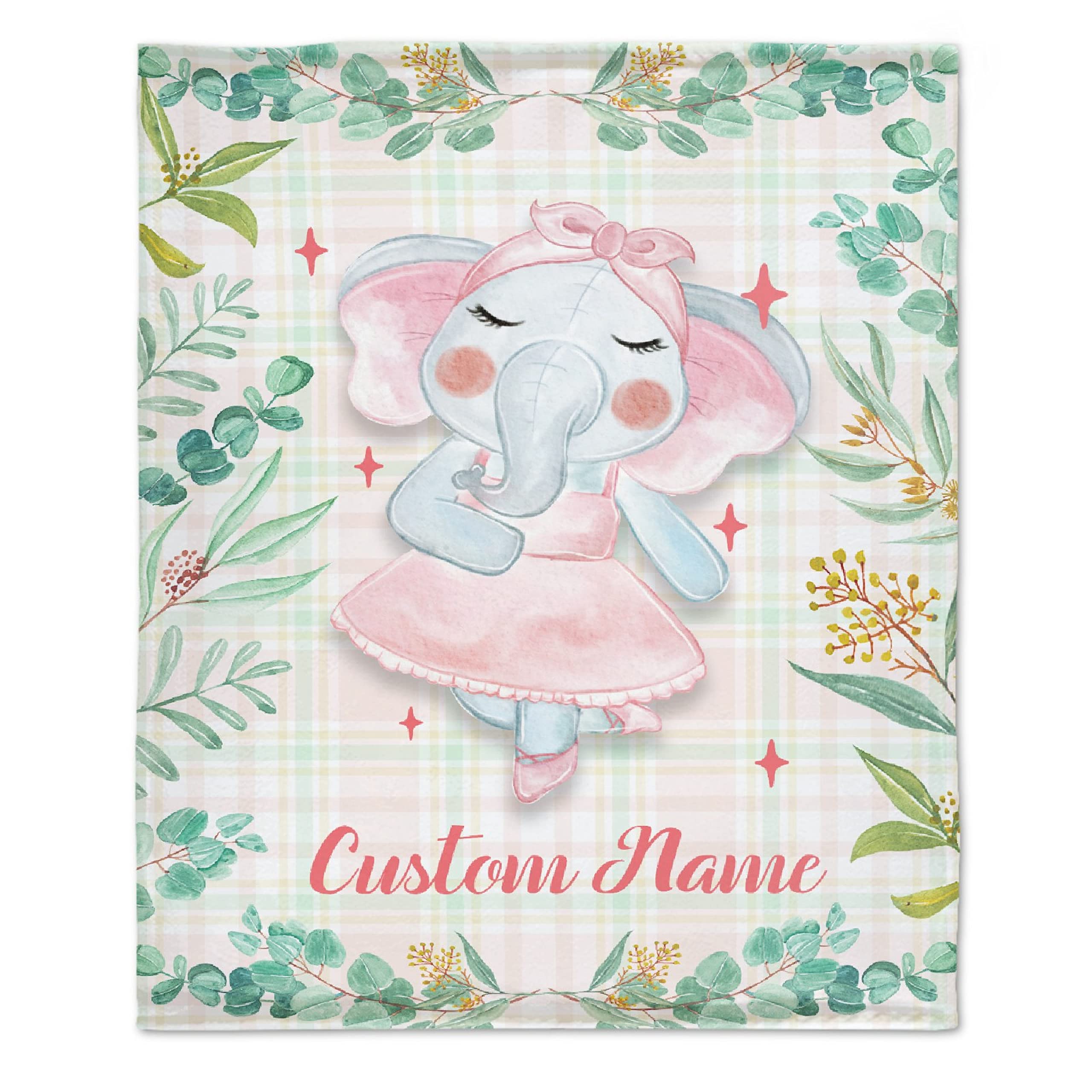 Custom Personalized Baby Blanket with Elephant Floral Design - Soft Warm Flannel Swaddle Blanket for Baby Girl & Boy, Unique Baby Shower & Birthday Gift, 90