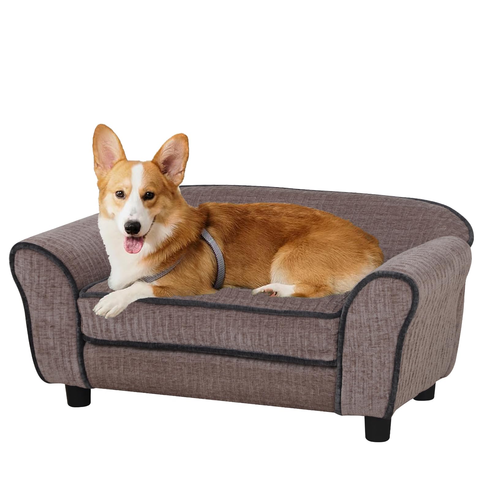 Luxury Striped Fleece Pet Sofa Bed for Small Dogs & Cats - Soft & Cozy Animal Sleeping Couch - Light Brown - Perfect for Living Room, Bedroom & Pet Napping Areas