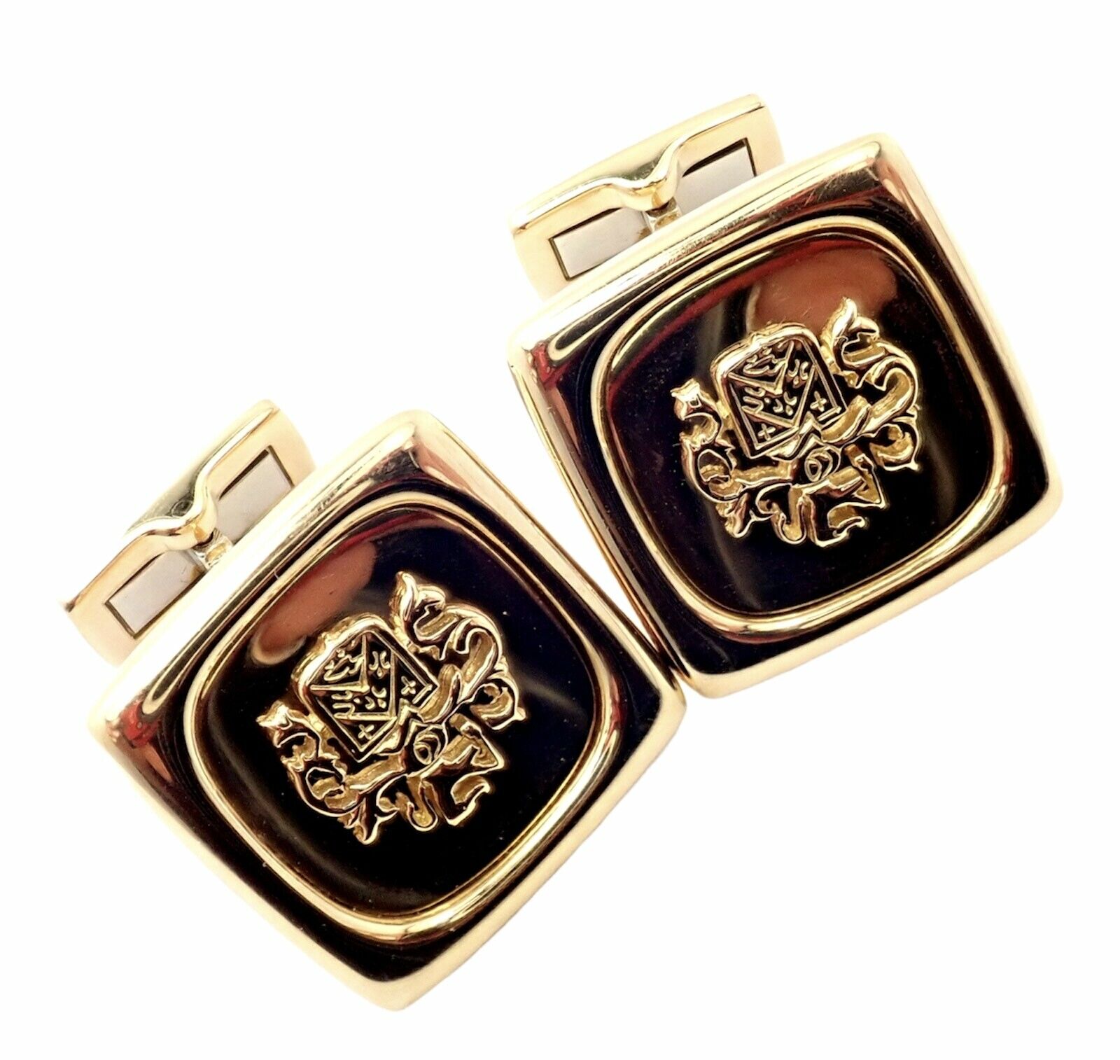 Authentic Piaget 18k Yellow Gold Coat of Arms Cufflinks for Men - Luxury Dress Accessories for Weddings, Business Meetings & Formal Events
