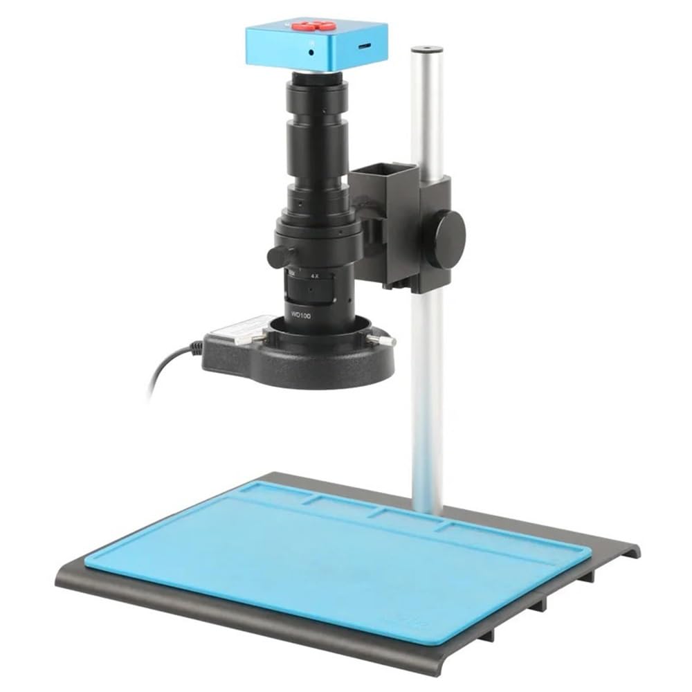 4K 55MP HDMI USB Digital Microscope Camera with Adjustable 500X Magnification, C Mount Lens, 56 LED Ring Light & Stand - Perfect for Electronics Repair, Jewelry Inspection, and Scientific Research