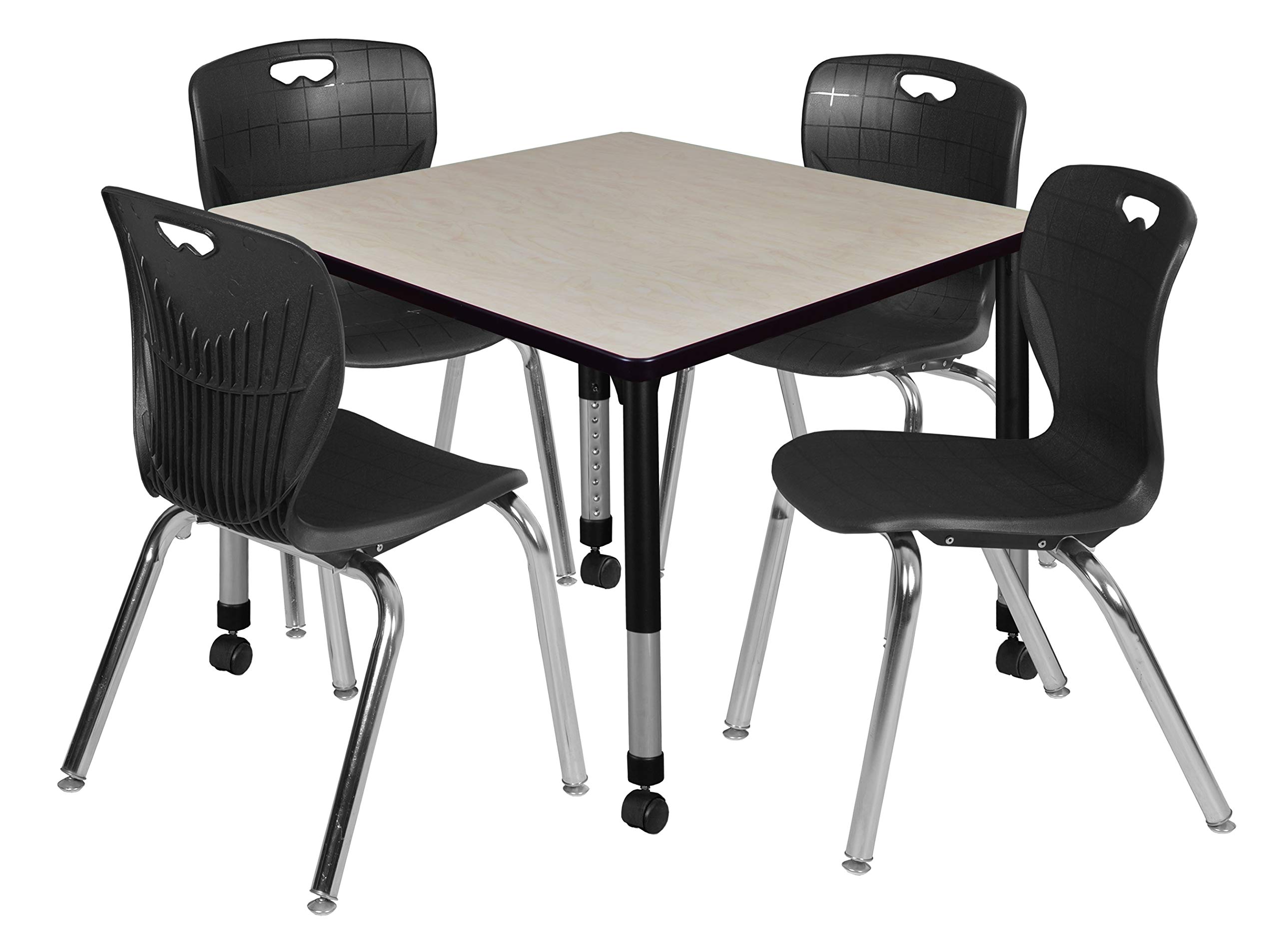 Regency Kee Height Adjustable Mobile Classroom Table Set with 4 Chairs - 42