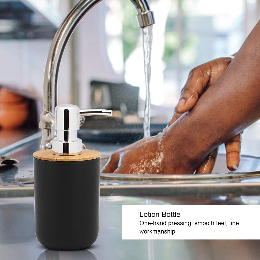 6Pcs Bathroom Accessories Set - Toilet Tool Holder, PP Plastic & Bamboo Trash Can, Lotion Bottle, Soap Tray, Toothbrush & Toilet Brush with Holder Cup (Black) - Perfect for Modern Bathroom Organization & Home Decor