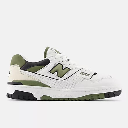 550 Sneaker for Men & Women - White, Dark Olivine & Black Colorway - Comfortable Casual Shoes for Walking, Running & Everyday Wear