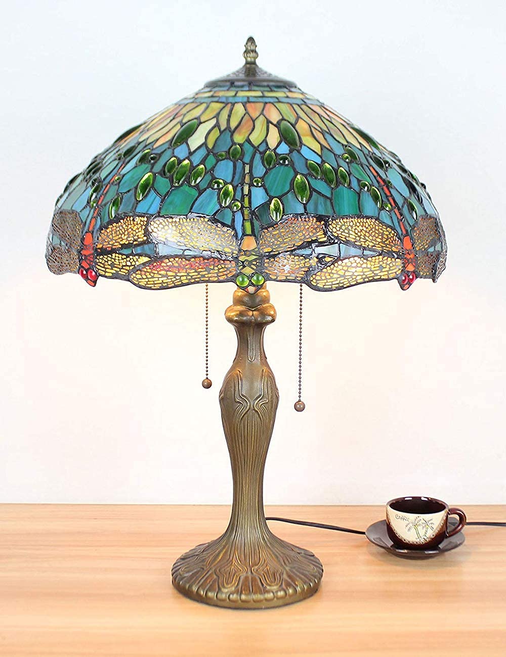 16 Inch Green Dragonfly Jewelry Table Lamp - Minimalist Bedside Lamp for Bedroom, Living Room, Bar & Lounge with Glass Shade - Perfect for Reading, Decor & Ambient Lighting