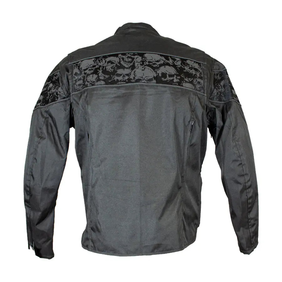 Open Road Men's Reflective Skull Textile Motorcycle Jacket - High Visibility Safety Gear for Night Riding & Urban Commuting