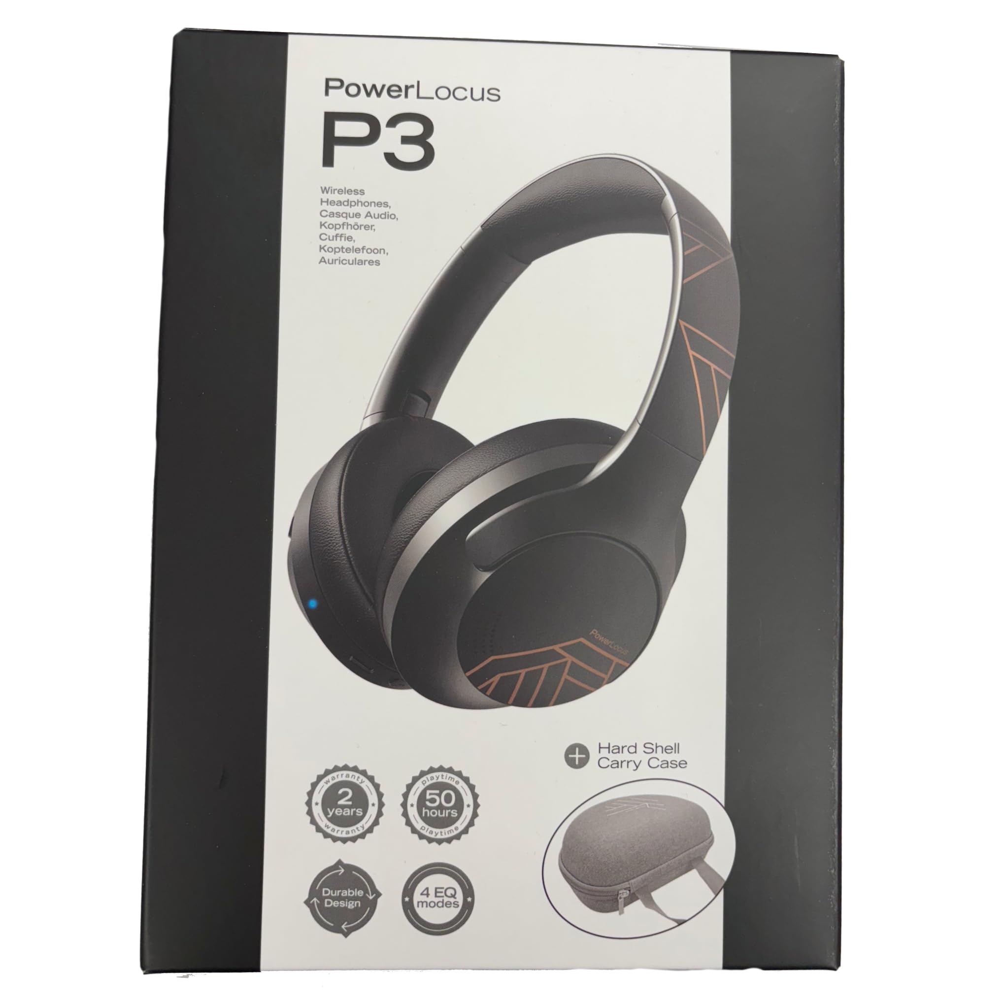 PowerLocus Bluetooth Over-Ear Headphones - 50 Hours Playtime, Wireless Foldable Headset with Built-in Mic, Lightweight HiFi Stereo Sound - Includes Carrying Case & Wired Mode for Phone Calls, PC Gaming, Travel & Commuting
