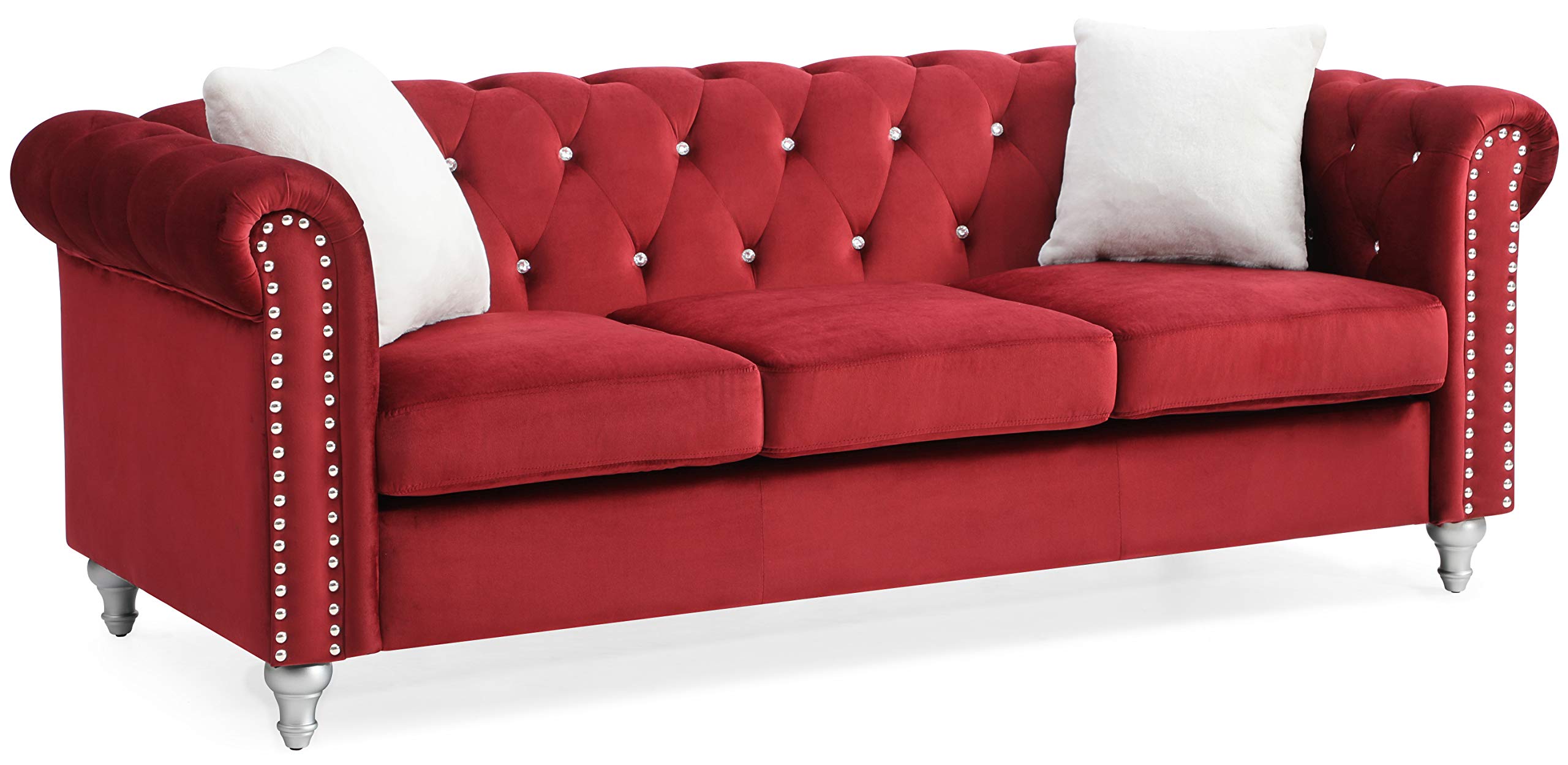 Glory Furniture Raisa 3-Seater Burgundy Sofa - Luxurious Comfort for Living Room, Lounge & Home Theater