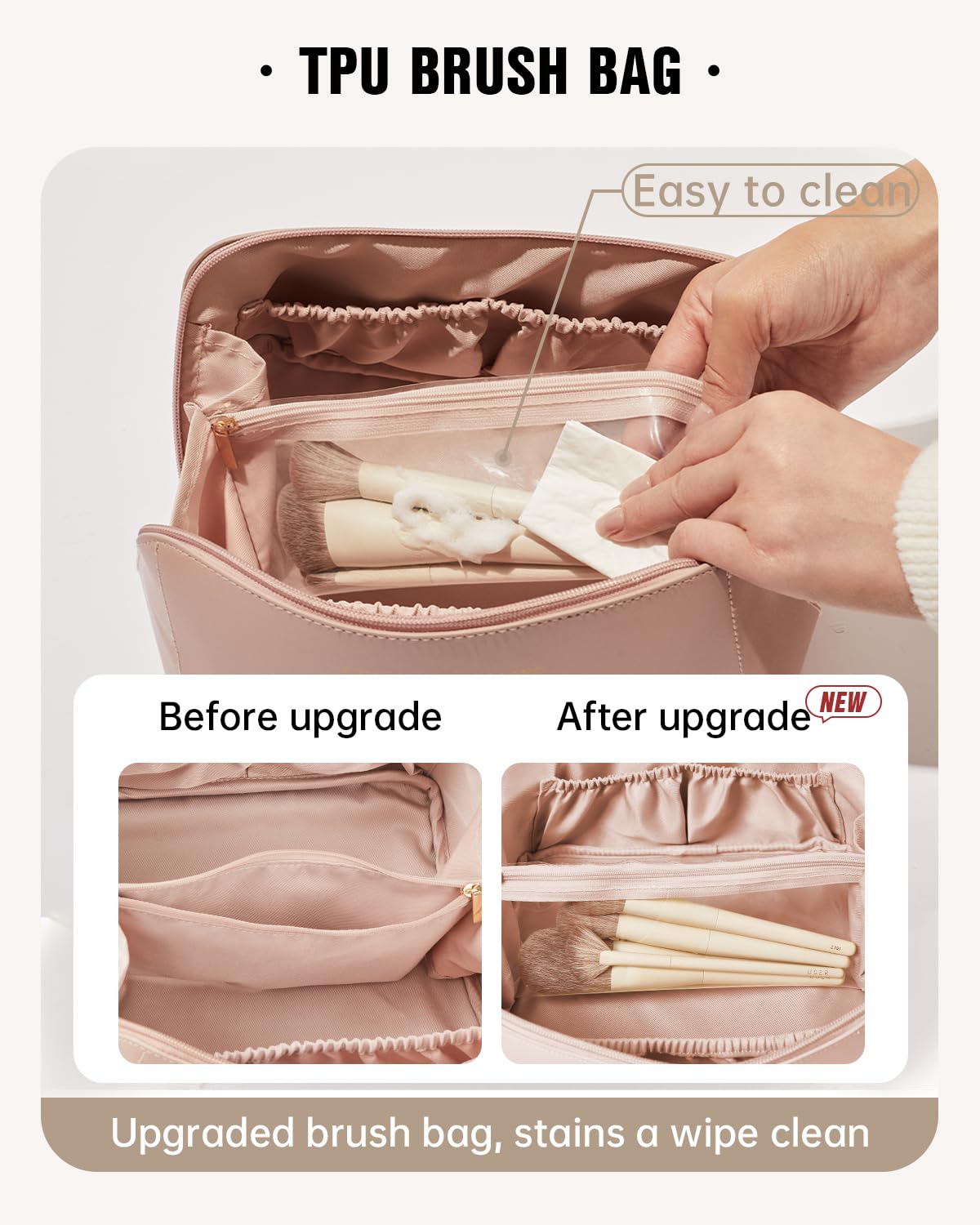 EACHY Travel Makeup Bag for Women - Large Waterproof Cosmetic Organizer with Divider & Handle, Portable Flat Open Toiletry Pouch - Perfect for Air Travel, Gym, Beach & Daily Makeup Storage