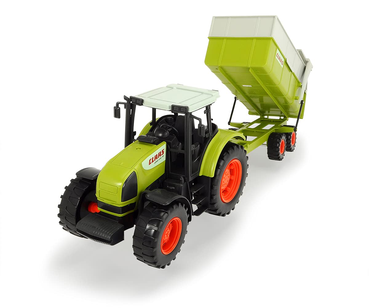 DICKIE TOYS CLAAS ARES Farm Tractor & Trailer Playset - Realistic Die-Cast Toy Vehicles for Kids - Perfect for Farm-Themed Pretend Play & Collectors
