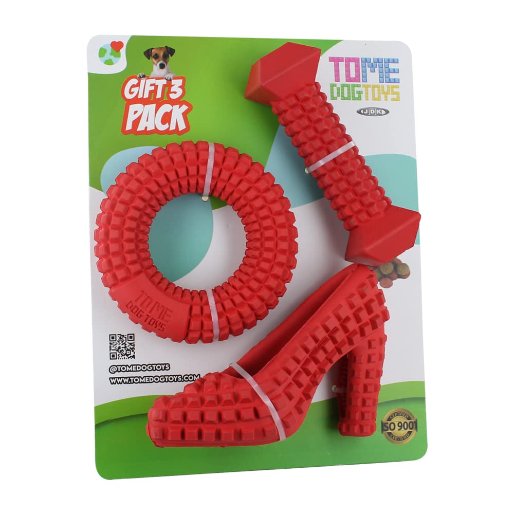 Durable Chew Toys for Aggressive Chewers - 3-Pack Interactive Dog Toys with Treat Dispenser (Ring, Bone, Shoe) for Boredom Relief & Mental Stimulation - Perfect for Large Dogs & Strong Chewers During Playtime & Training
