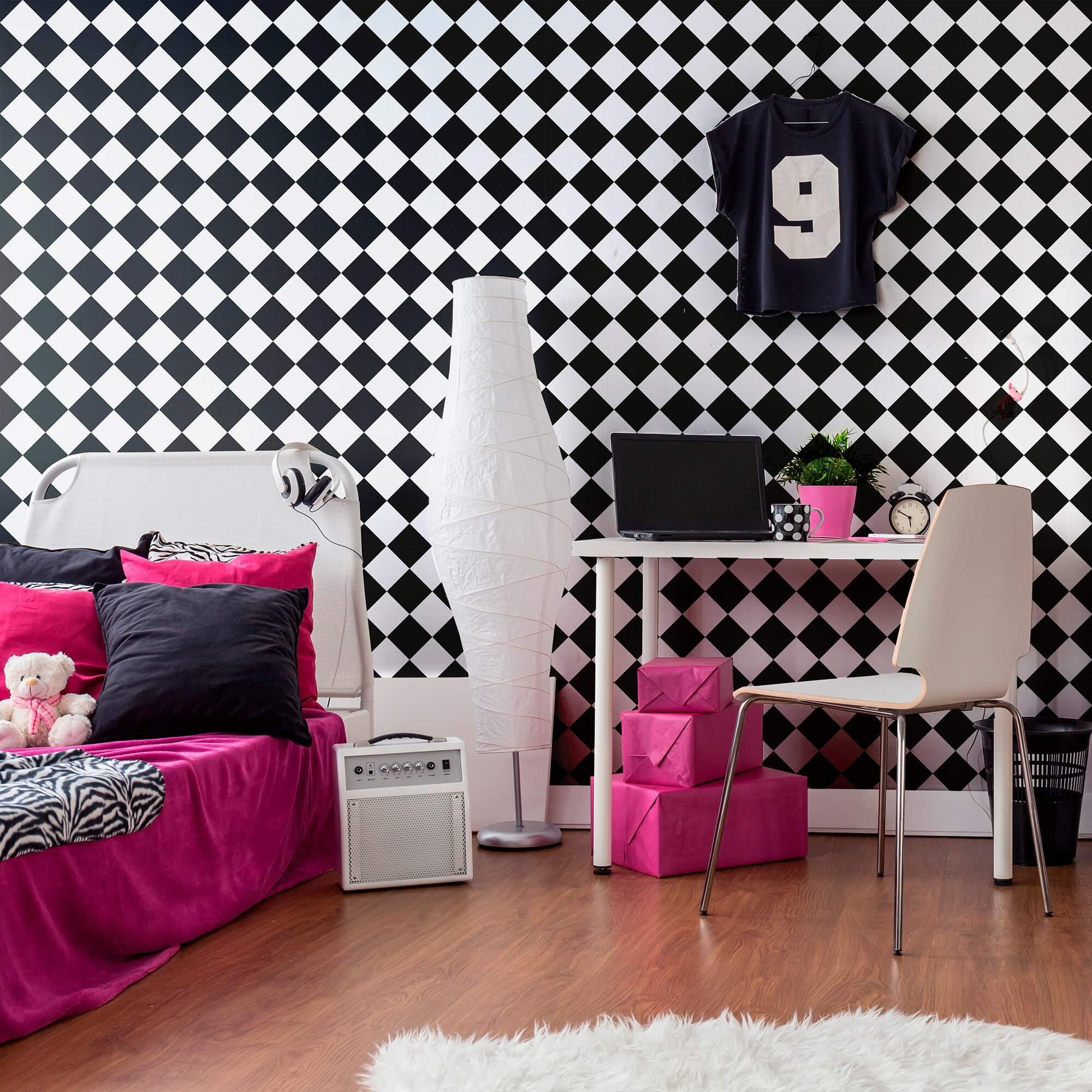 Black and White Checkered Peel and Stick Removable Wallpaper - Self-Adhesive Decorative Wall Covering for Bedroom, Living Room, Kitchen, and Office Decor