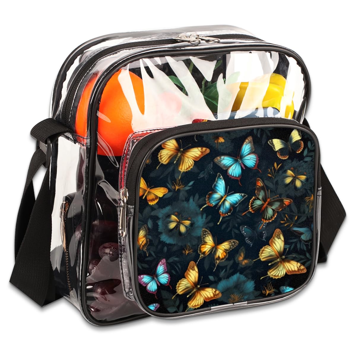 Butterfly Golden Black Clear Crossbody Purse Bag - Stadium Approved Transparent Shoulder Bag for Women & Men - Perfect for Music Festivals, Sports Events, Concerts & Travel