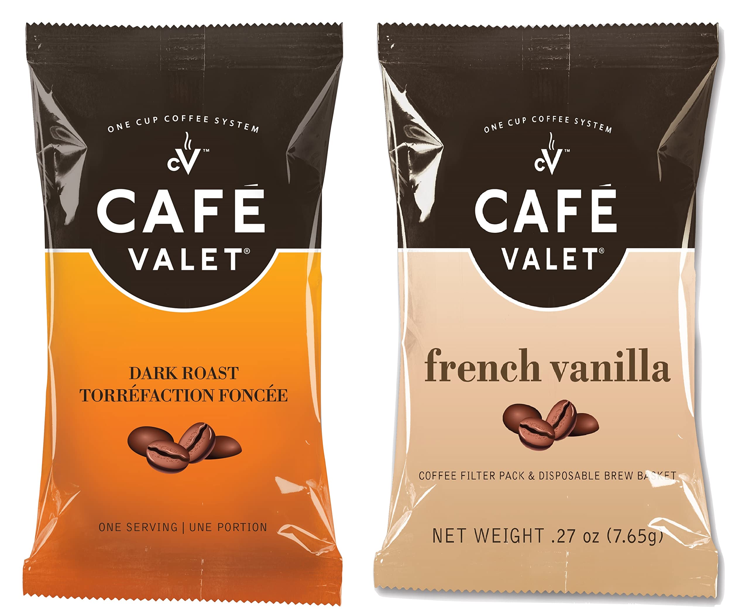 Premium Cafe Valet Single Serve Coffee Pods - 100% Arabica Dark Roast & French Vanilla Flavored Coffee - Individually Wrapped for Freshness (168 Count) - Perfect for Office, Home & Travel Use