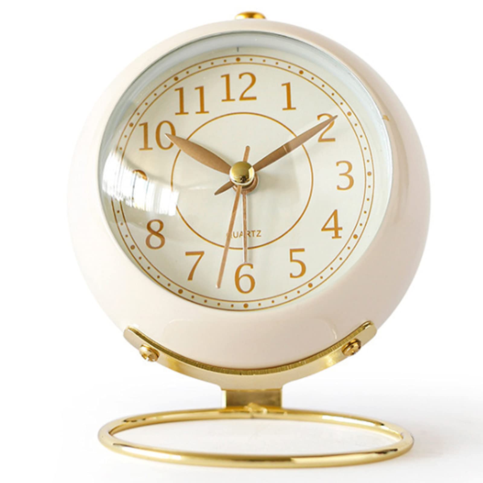 Hongyada Classic Silent Non-Ticking Desk Alarm Clock with Backlight - Battery Operated Small Table Clock with HD Glass - Perfect for Bedroom, Living Room, Kitchen & Bedside Decor - Ideal Gift for Kids, Women & Men (White) - Great for Nighttime Reading, Office Use & Home Decor