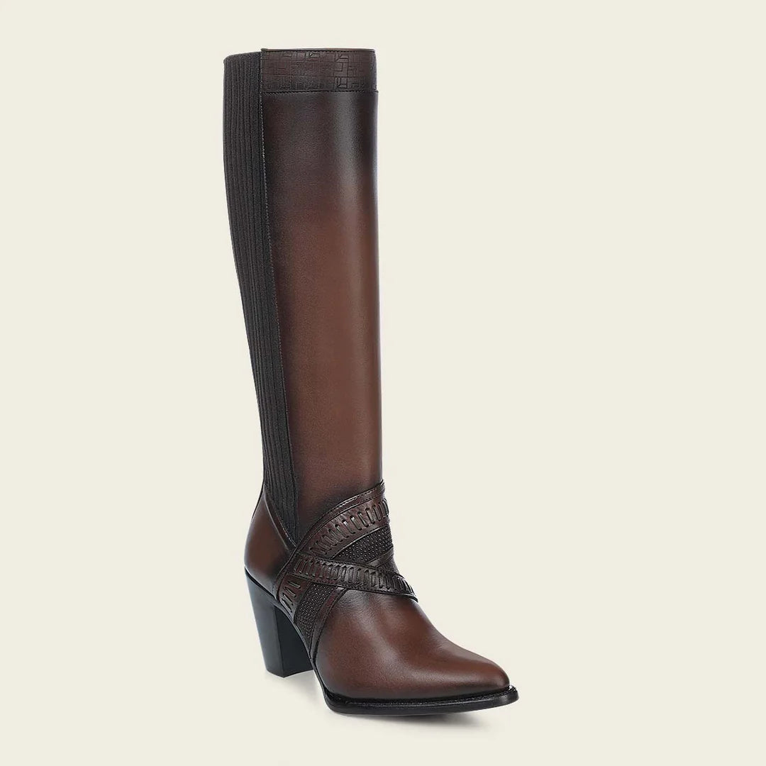 **3F99RS Women's Western Cowgirl Knee High Boots - Genuine Cowhide Leather, Honey Color - Perfect for Rodeo, Country Dancing & Cowboy Boots Fashion**