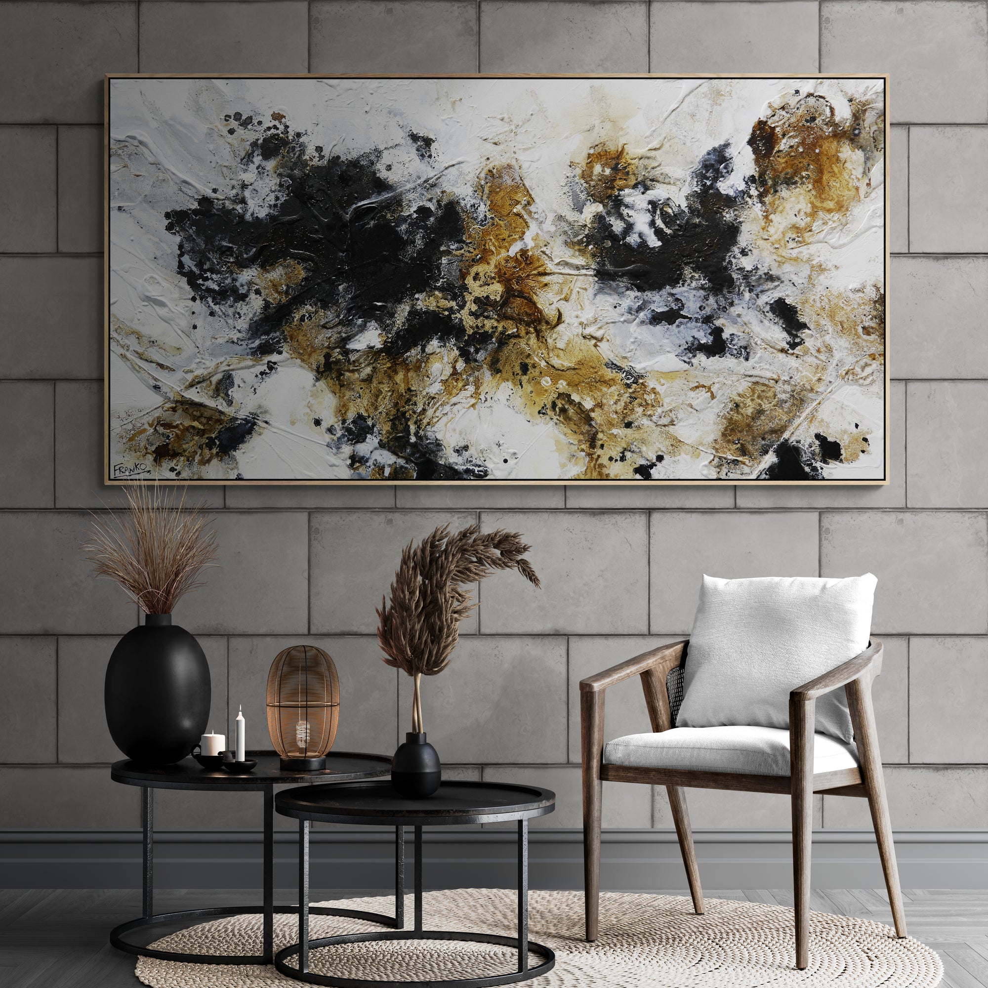 Lunar Edge 190cm x 100cm Rustic Textured Abstract Wall Art Painting - Modern Home Decor for Living Room, Bedroom & Office