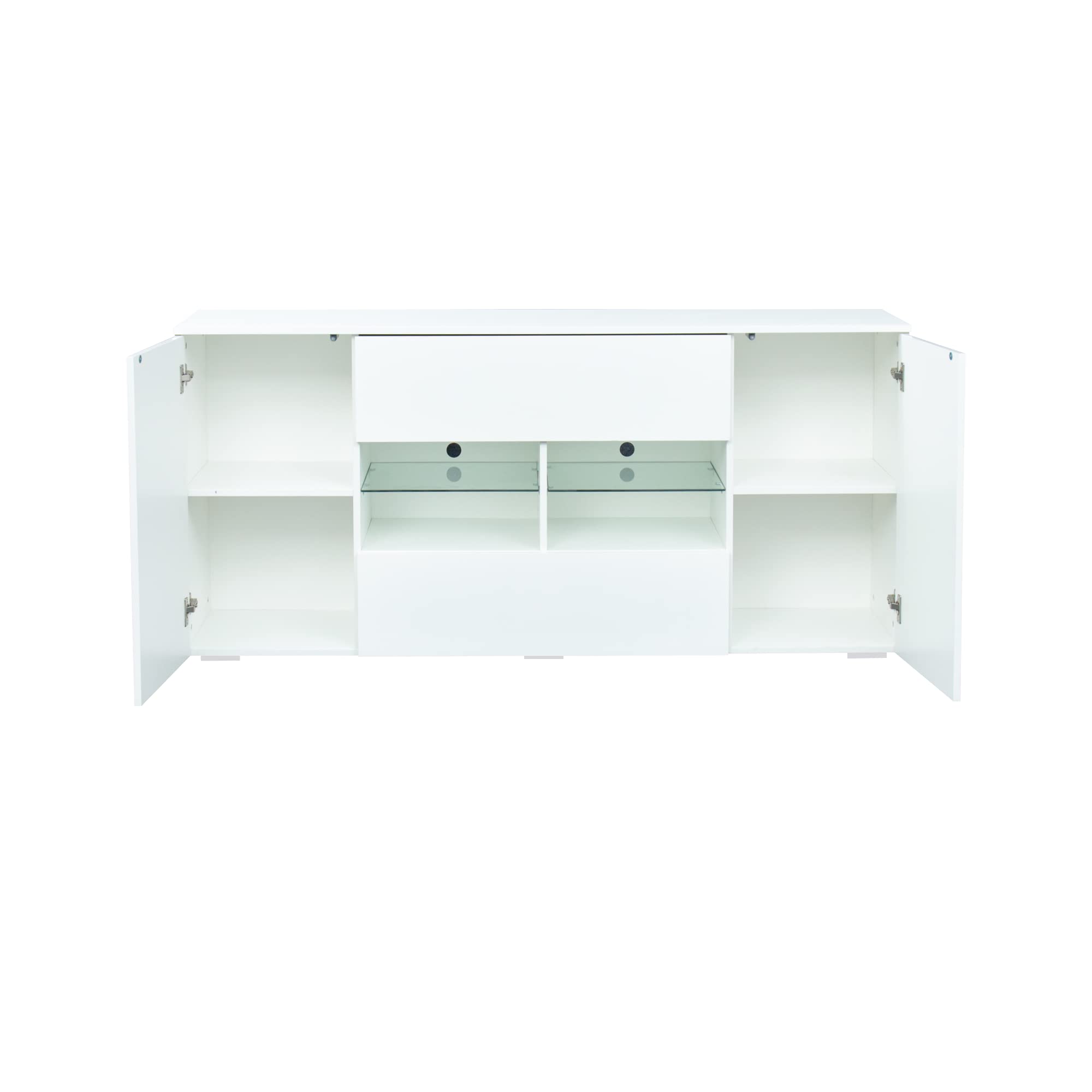 Modern LED Buffet Cabinet with Storage - High Gloss White Kitchen Sideboard, Wooden Bar Cabinet for Living Room, Dining Room & Hallway - Perfect for Entertaining, Displaying China & Organizing Home Decor