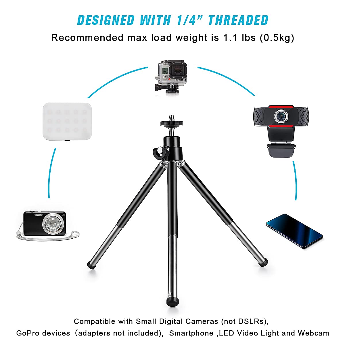 Portable Mini Tripod for Phone & Webcam - Adjustable Metal Stand with Universal Phone Holder (Black) | Perfect for Vlogging, Live Streaming & Video Calls