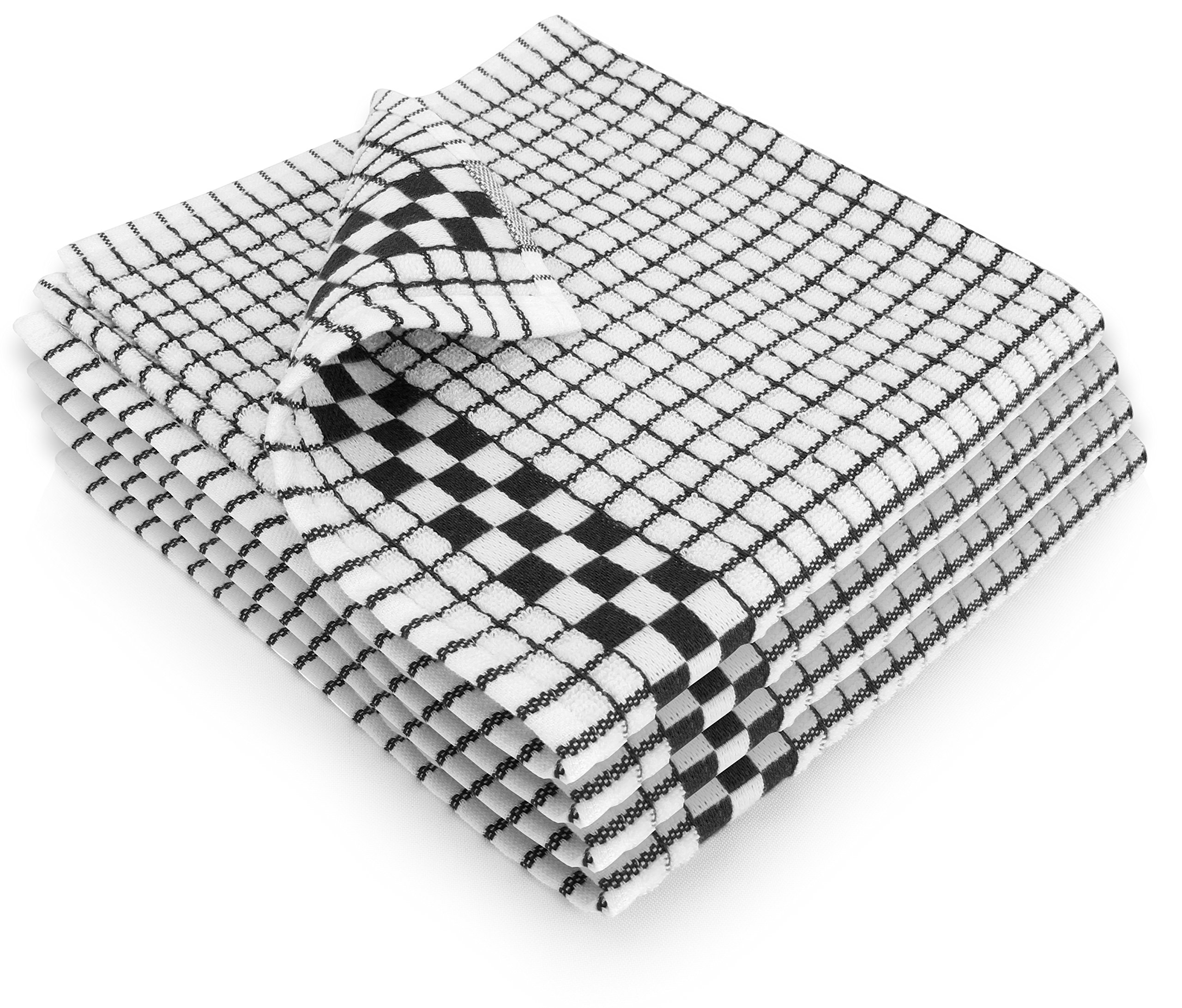 Fecido Classic Black Kitchen Dish Towels with Hanging Loop - Set of 4, Absorbent & Durable for Washing Dishes, Drying Hands & Kitchen Decor