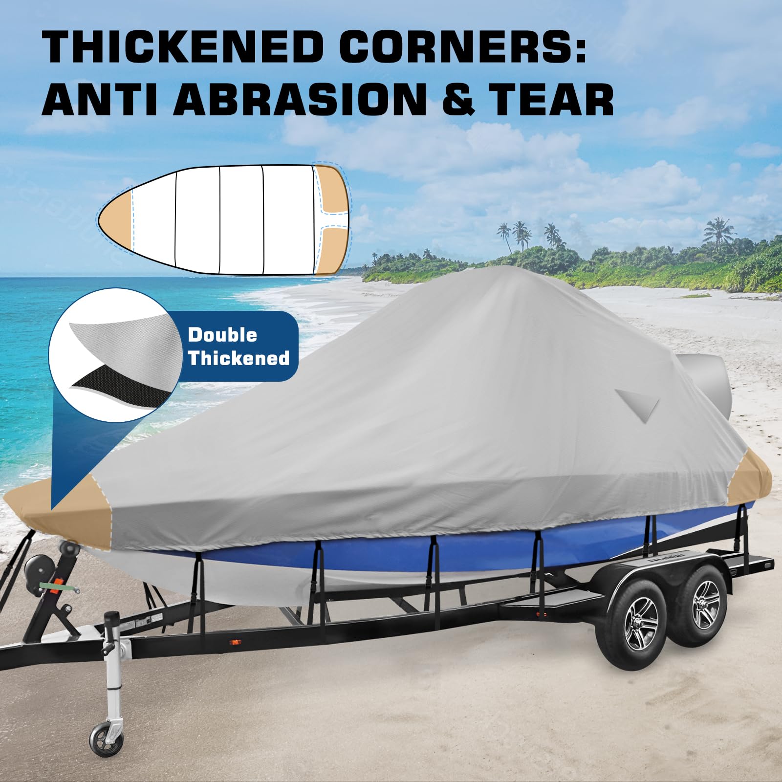 Heavy Duty 900D Marine Waterproof Wake Tower Boat Cover - Fits V Hull Runabout Ski Boats 23-25ft (Gray) | Durable Protection for Wakeboard Boats, Ideal for Outdoor Storage & Mooring